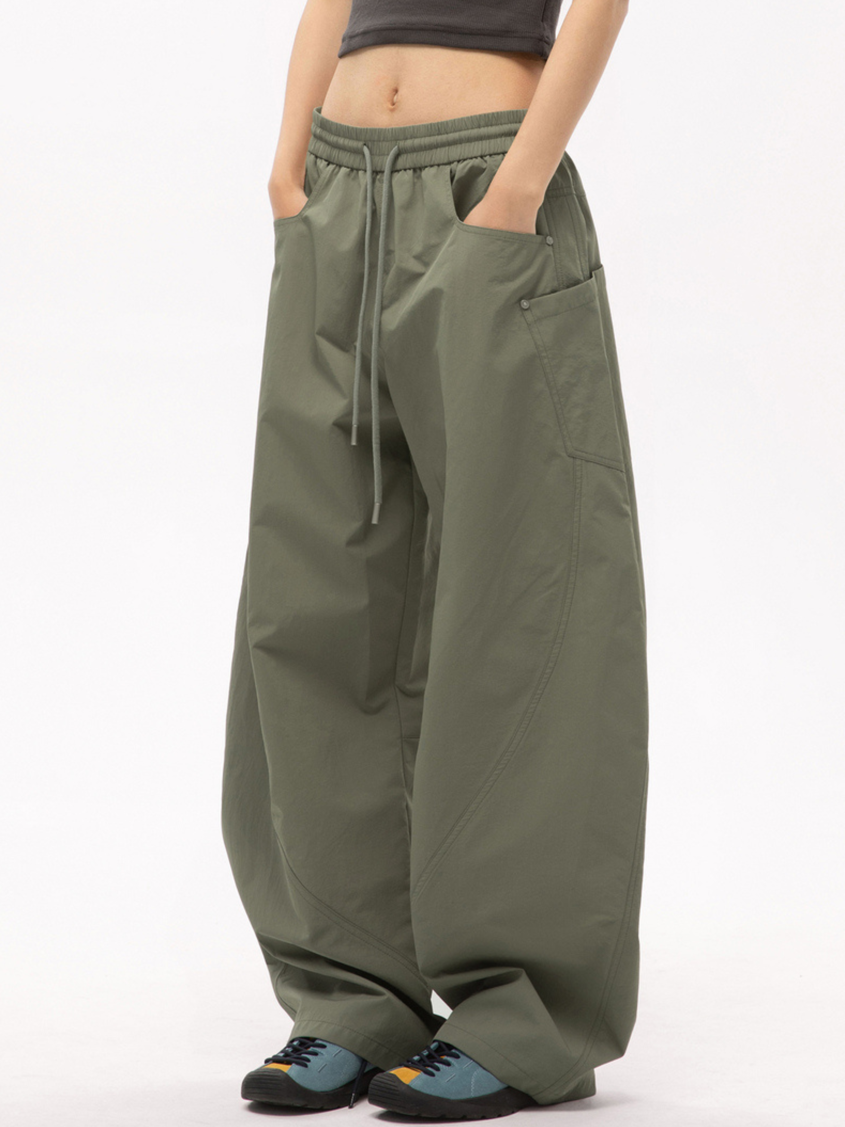 Rocky - Women's Multi-Pocket Contrast-Stitch Loose Straight Scimitar Pants