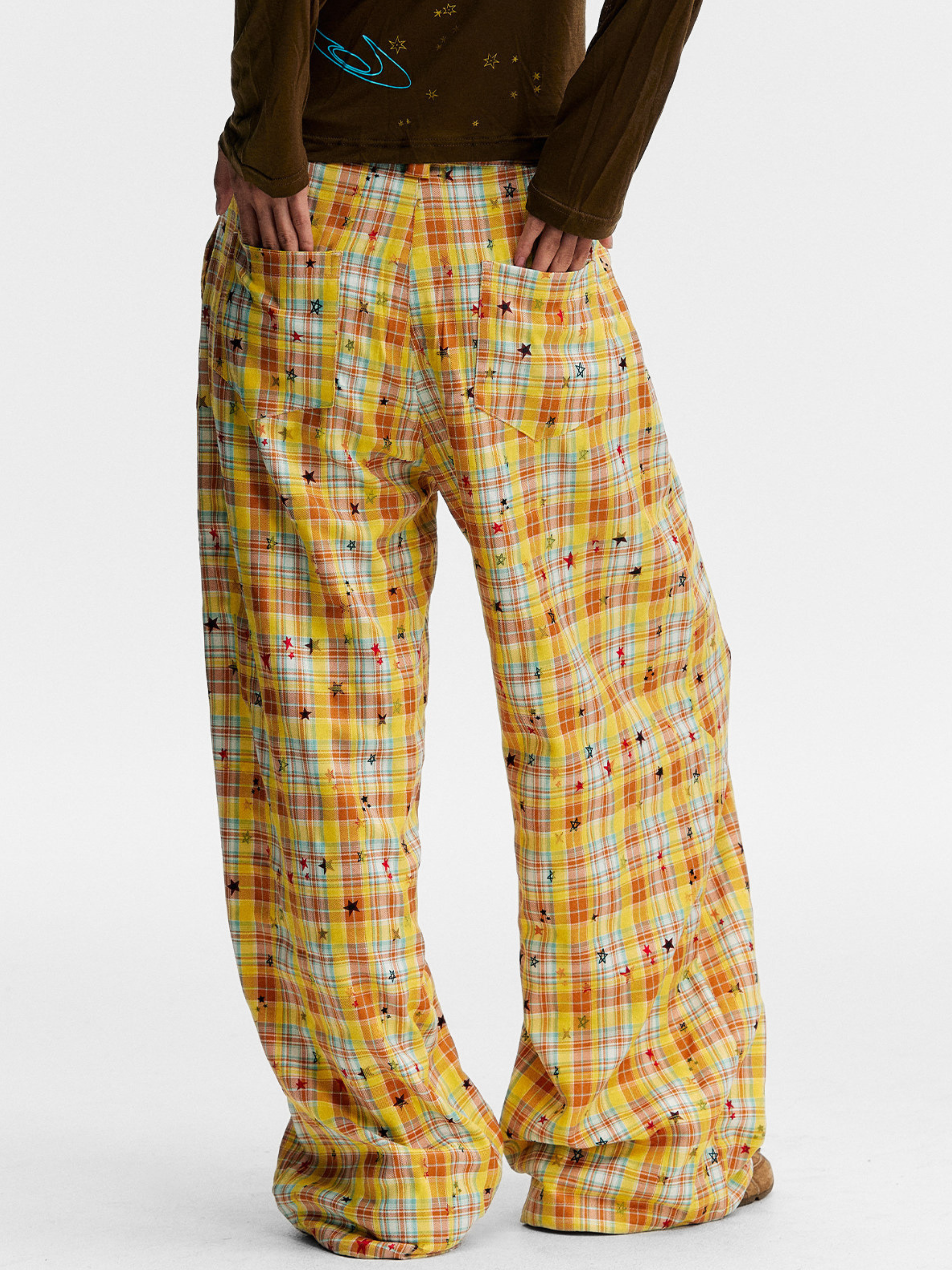 Ashlight - Women's Star Plaid Print Lightweight Drawstring Pants