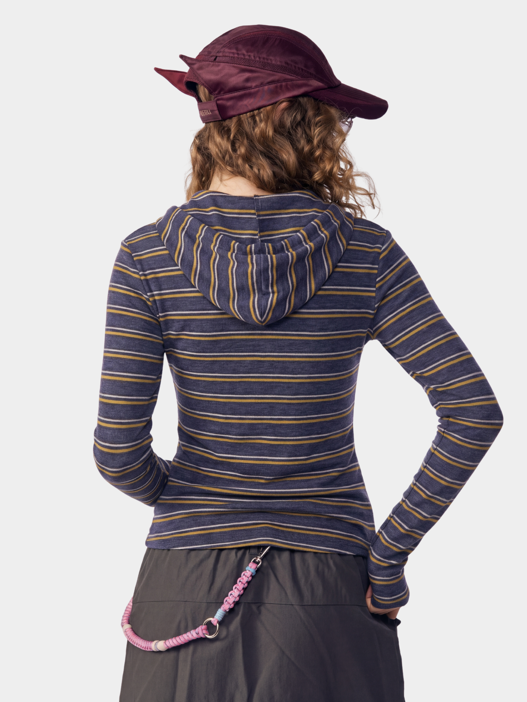 HueDrift - Women's Striped Slim Fit Hooded Base Layer Top