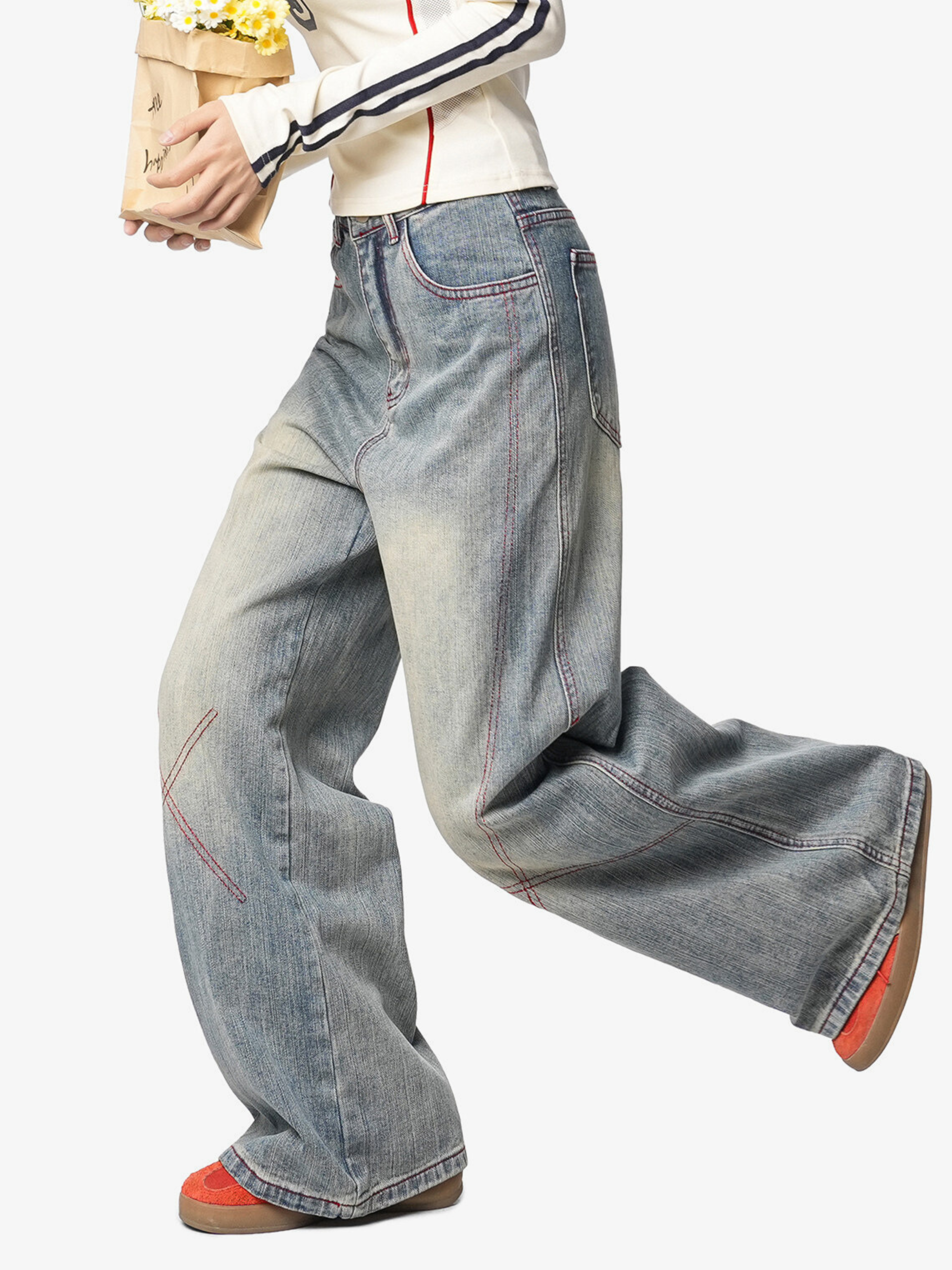 HardPan - Unisex Contrast Hasso Stitching Cotton Denim Jeans