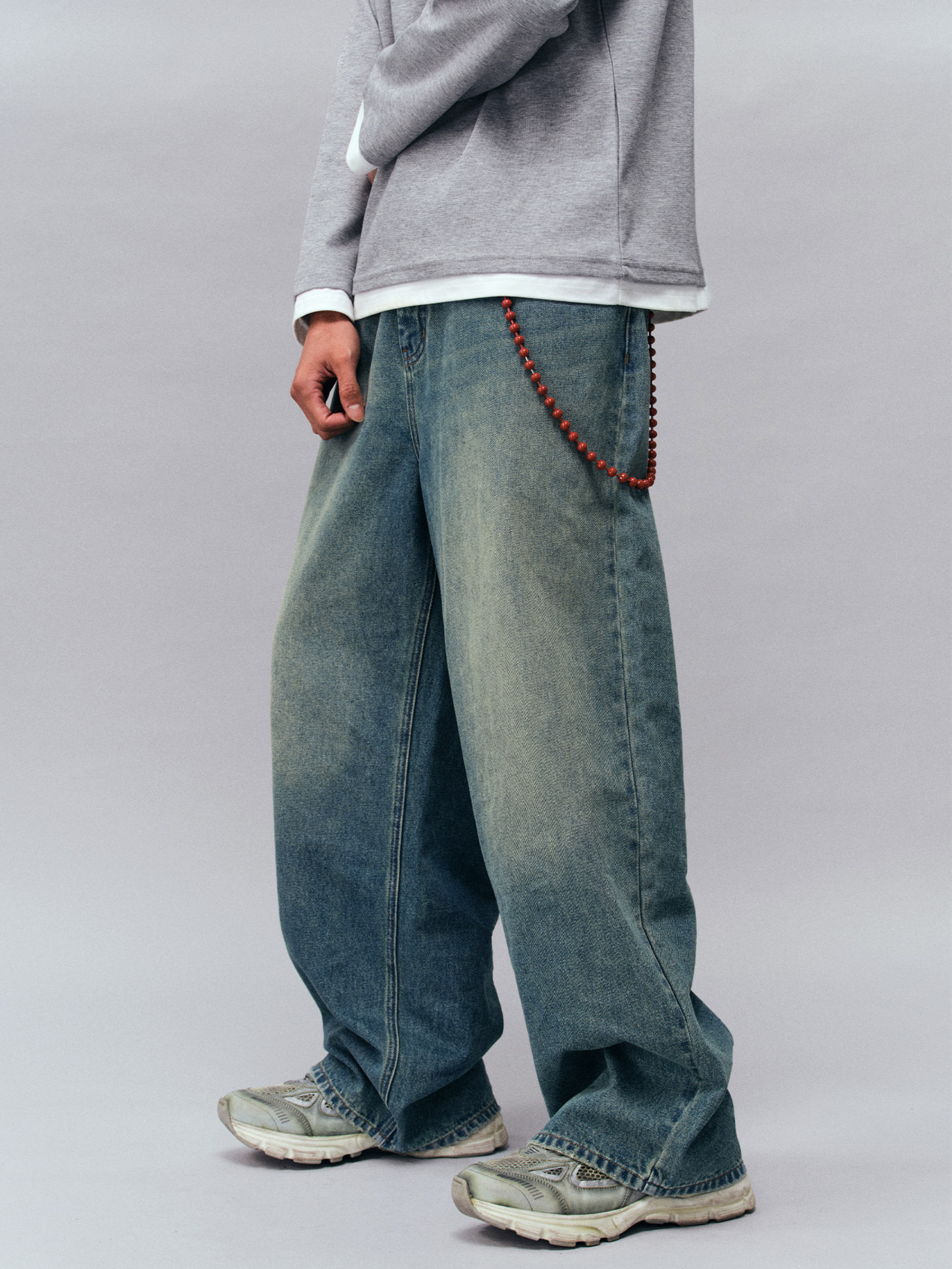 Tempestfire - Men's Washed Denim Wide-Leg Jeans