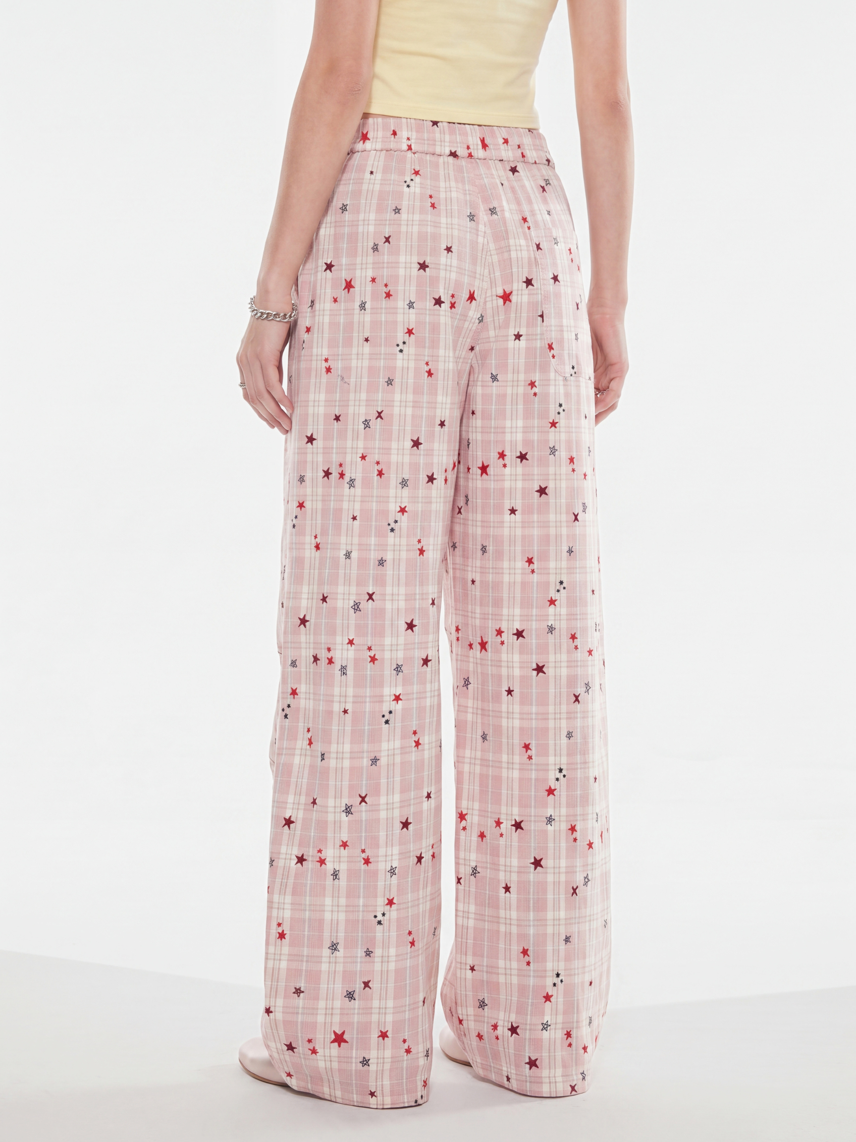 StarVeil - Women's Star Plaid Wide-Leg Curved Pants