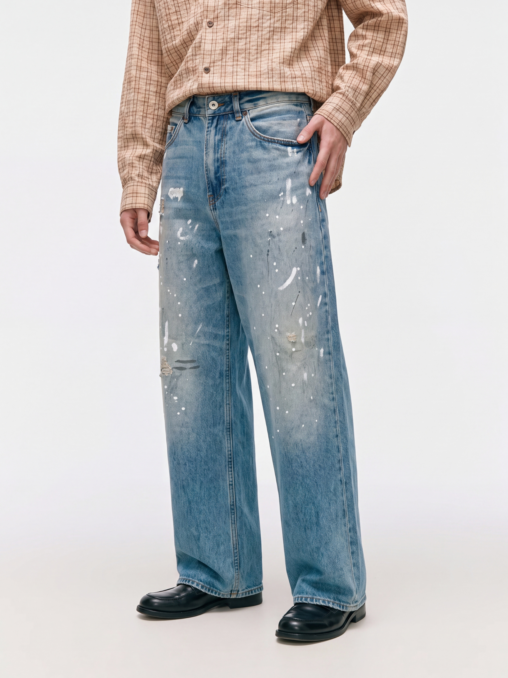 DryClip - Men's Paint-Splatter Distressed Denim Jeans
