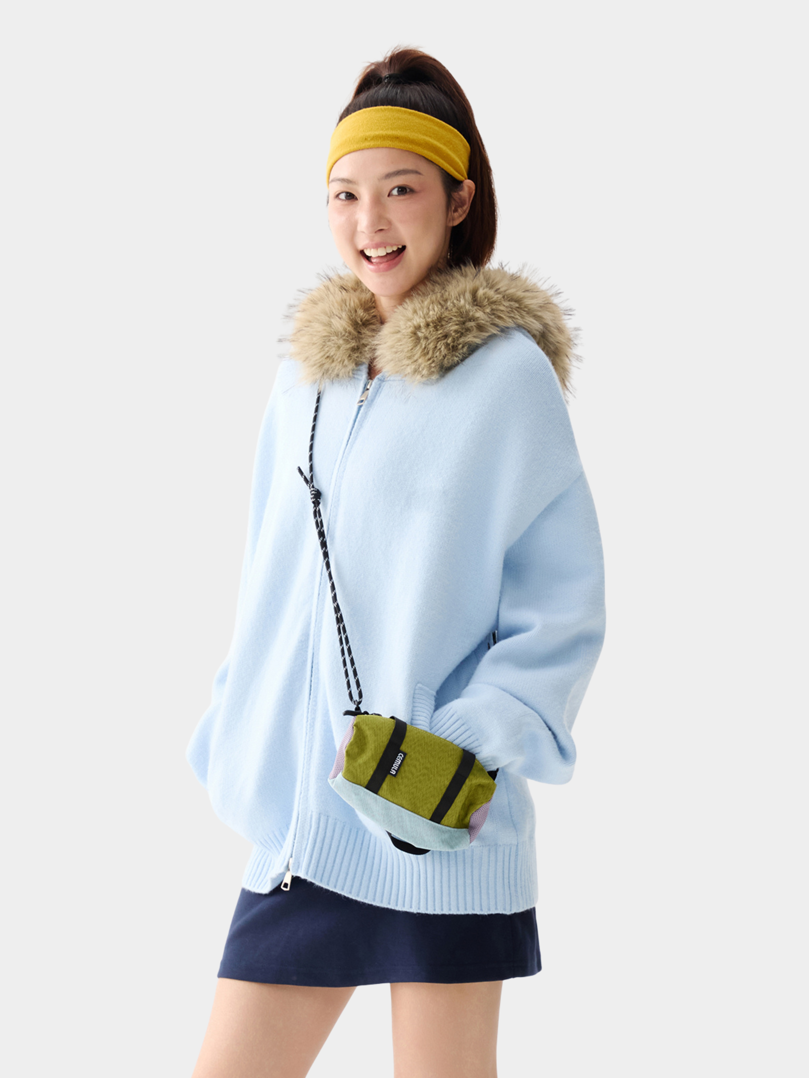 EchoPath - Unisex Solid Color Double Zipper Fur Collar Cardigan Jacket