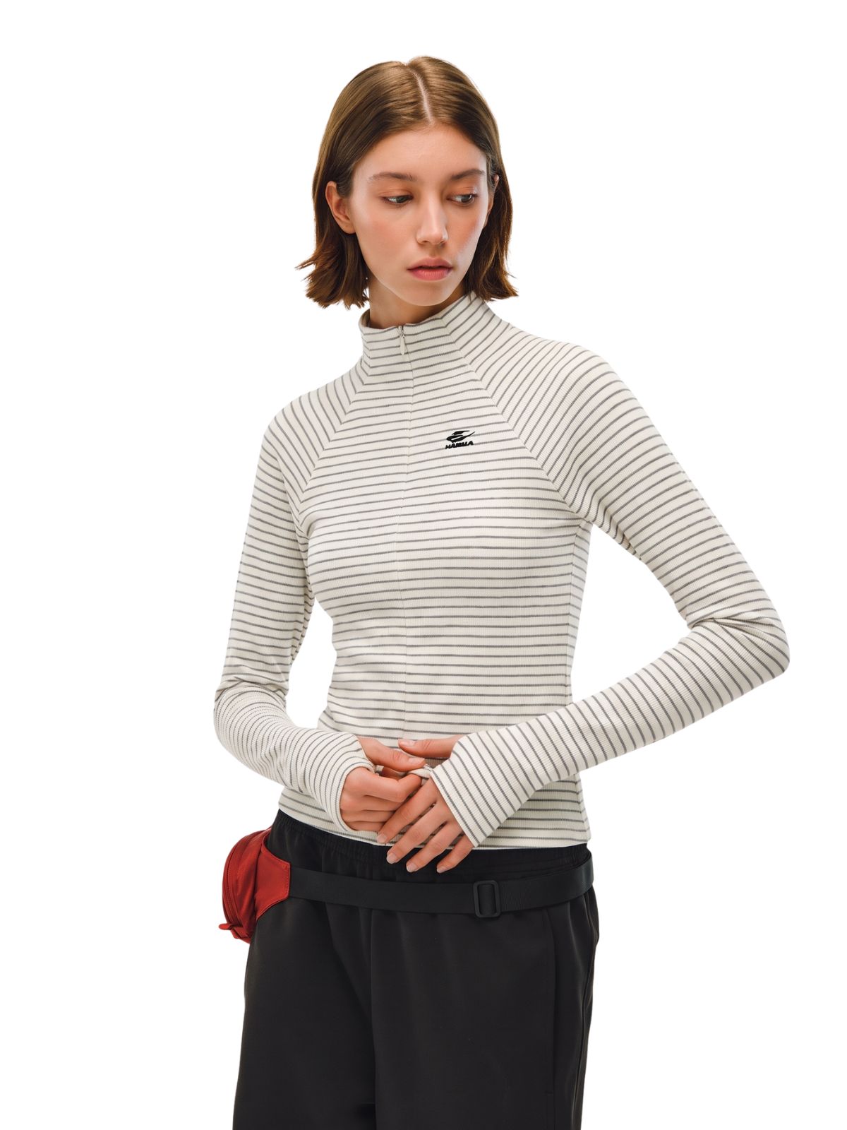 Cavebend - Women's Soft Striped Stand-Collar Slim-Fit Long-Sleeve