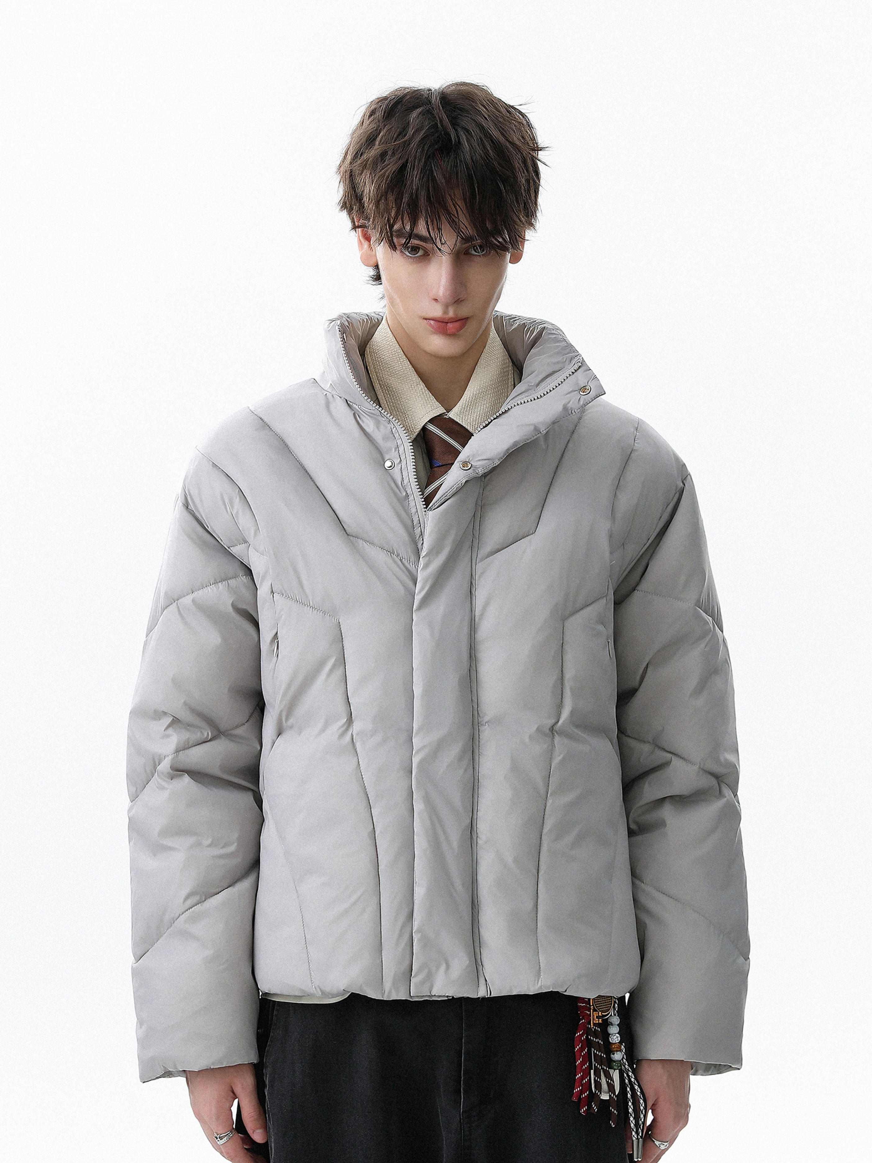 Summitline - Unisex Solid Color Stand Collar Quilted Padded Jacket