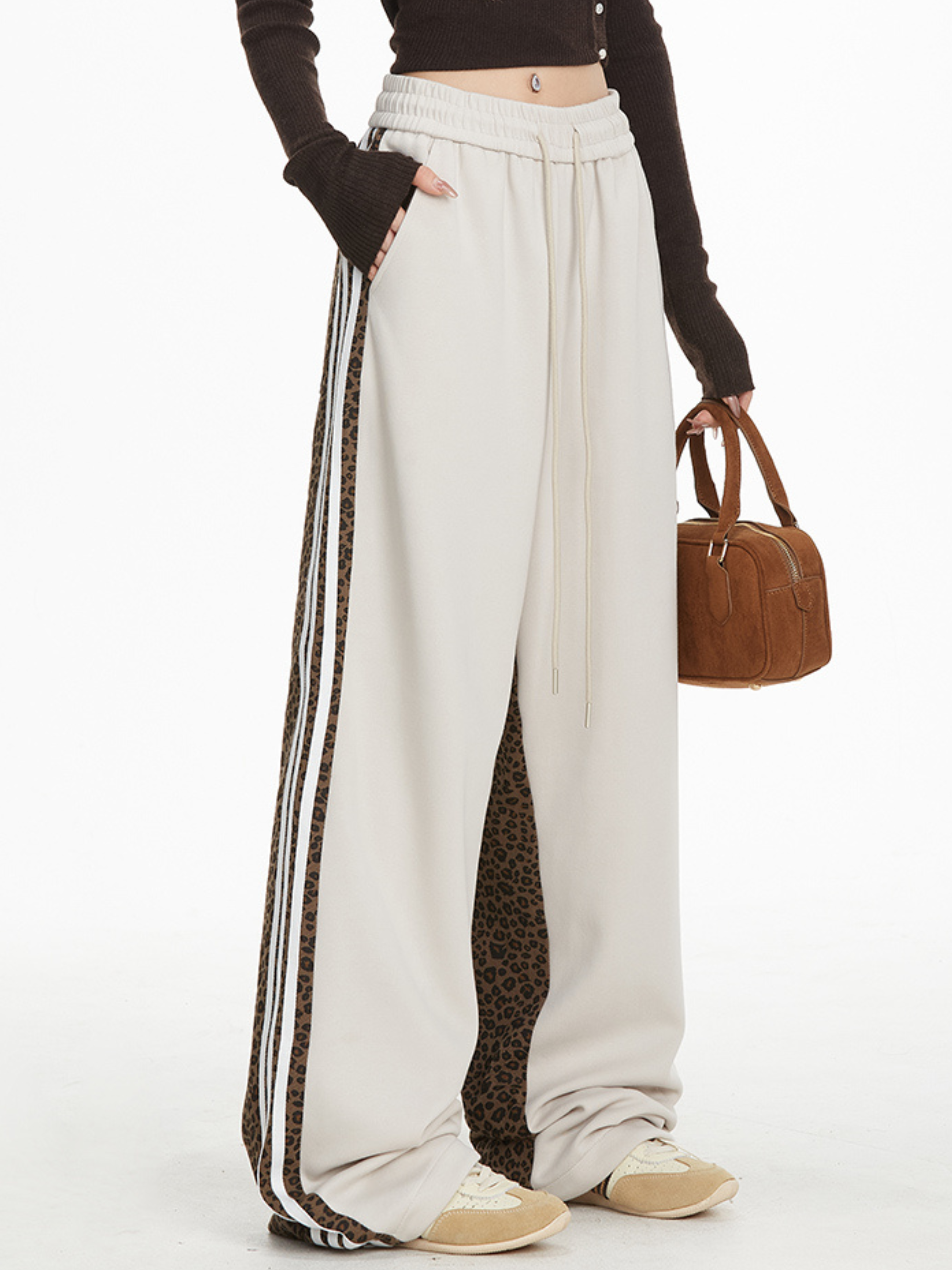 Frostlore - Women's Leopard-Panel Straight-Leg Casual Pants