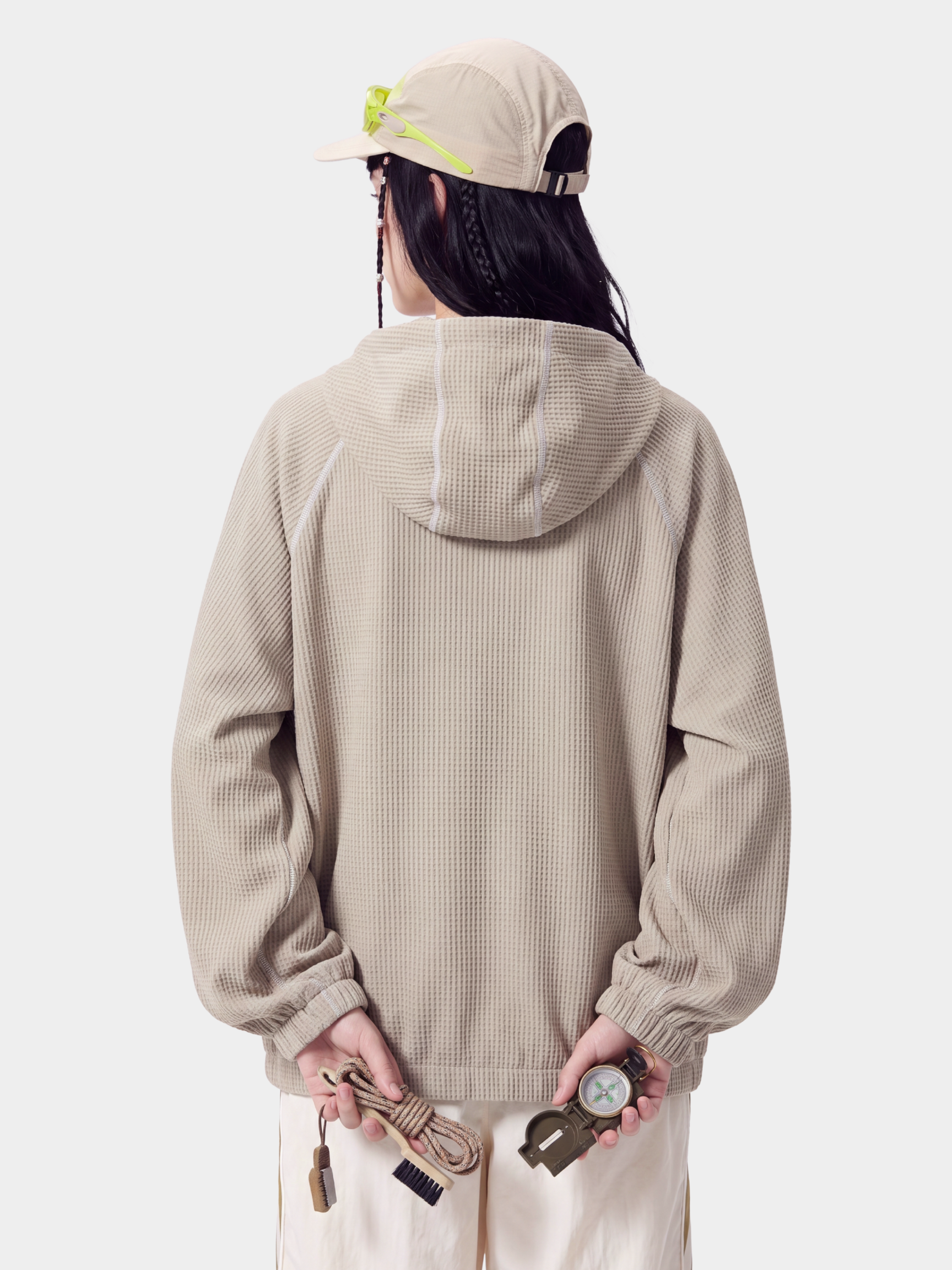 SplitVeil - Unisex Waffle Texture Contrast Stitch Zip-Up Jacket