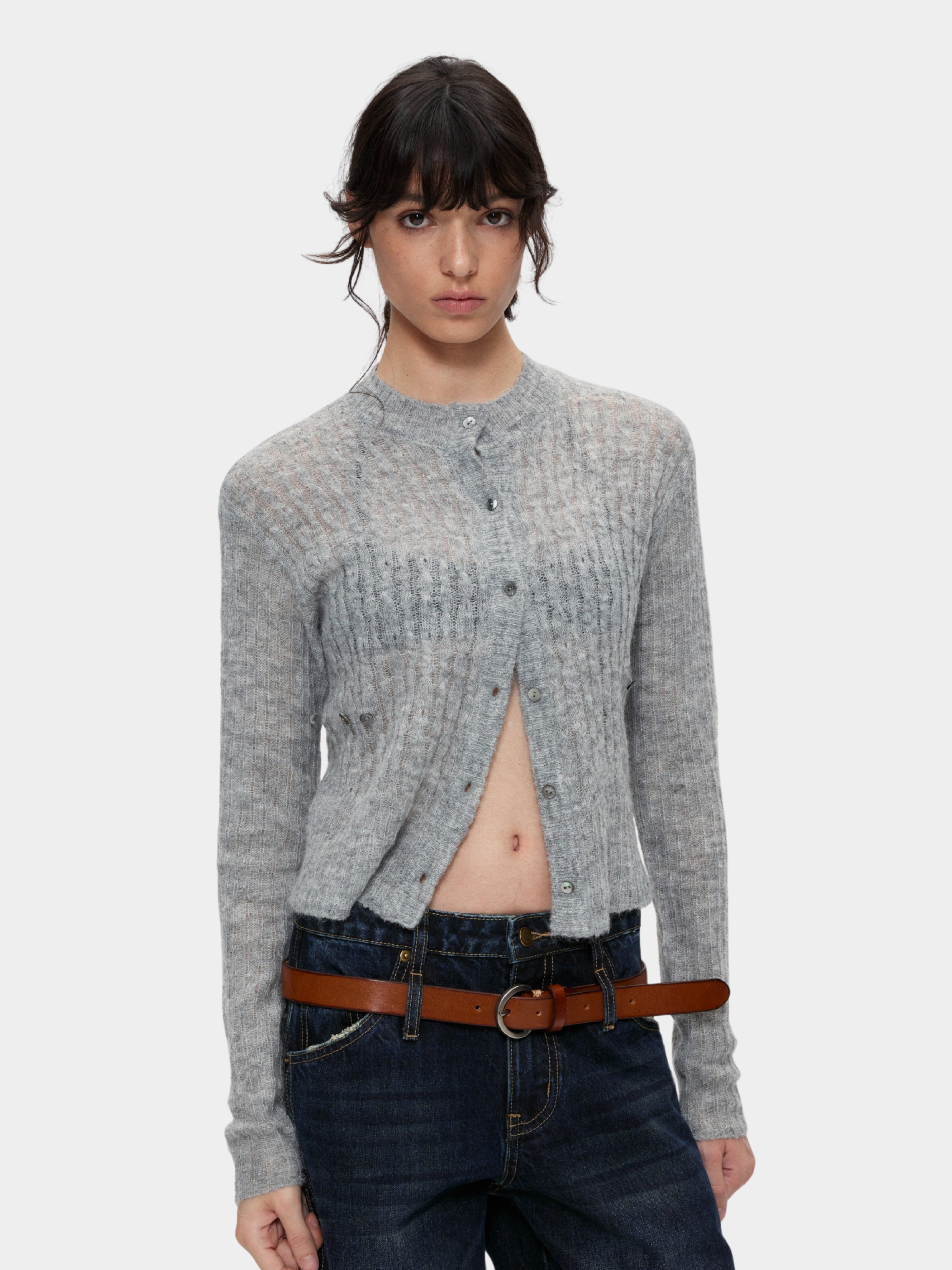 Ashglow - Women's Wool-Mohair Blend Buttoned Sweater