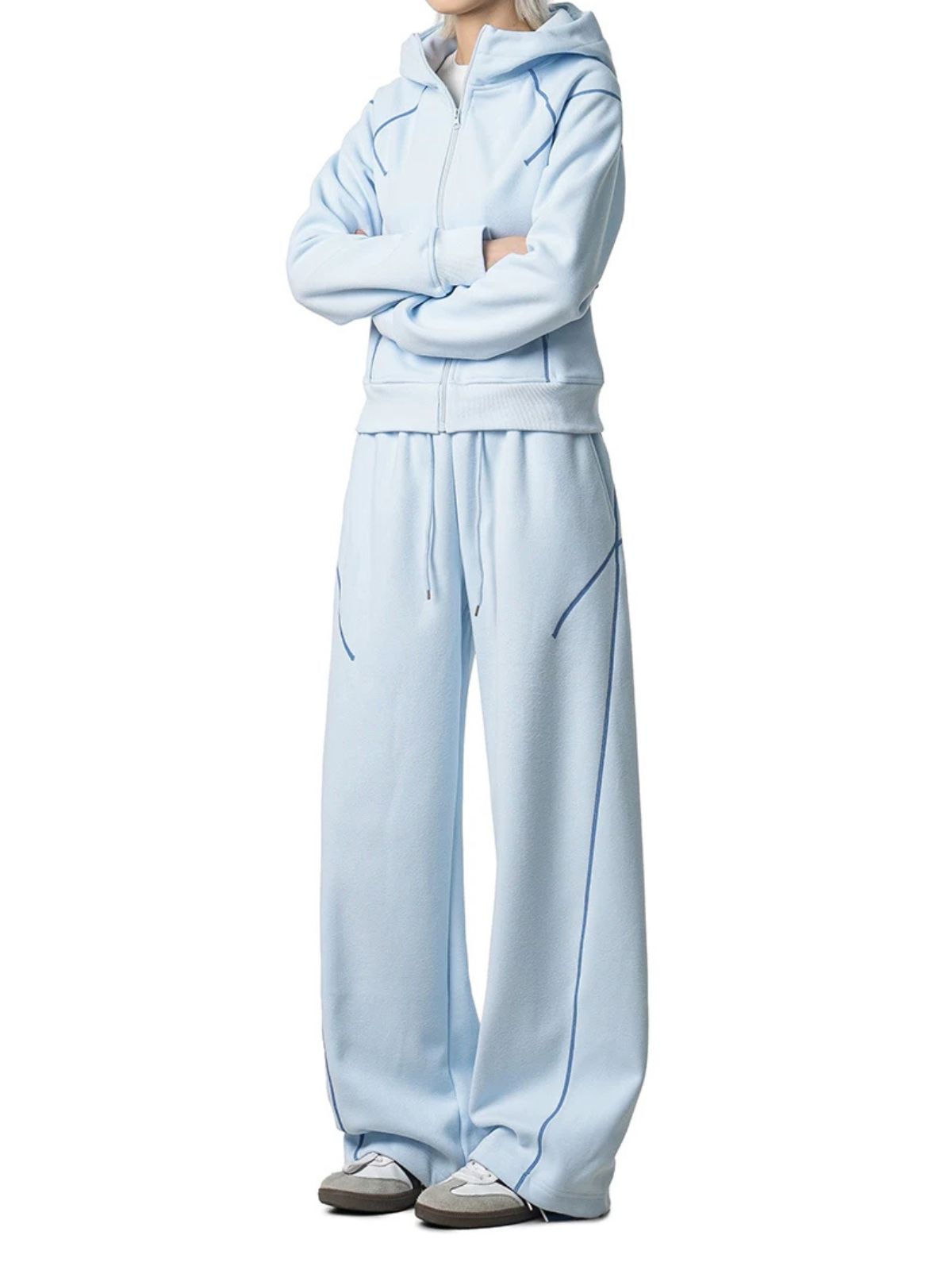 HawkSoar - Women's Contrast-Stitch Cropped Jacket & Wide-Leg Pants Set