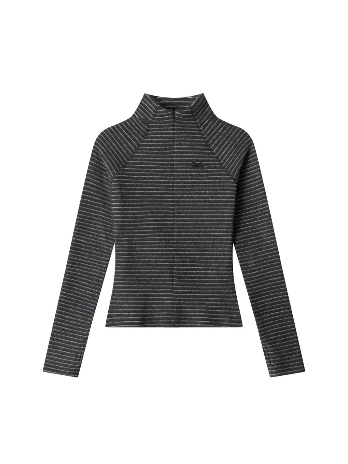 Cavebend - Women's Striped Stand-Collar Slim-Fit Long-Sleeve