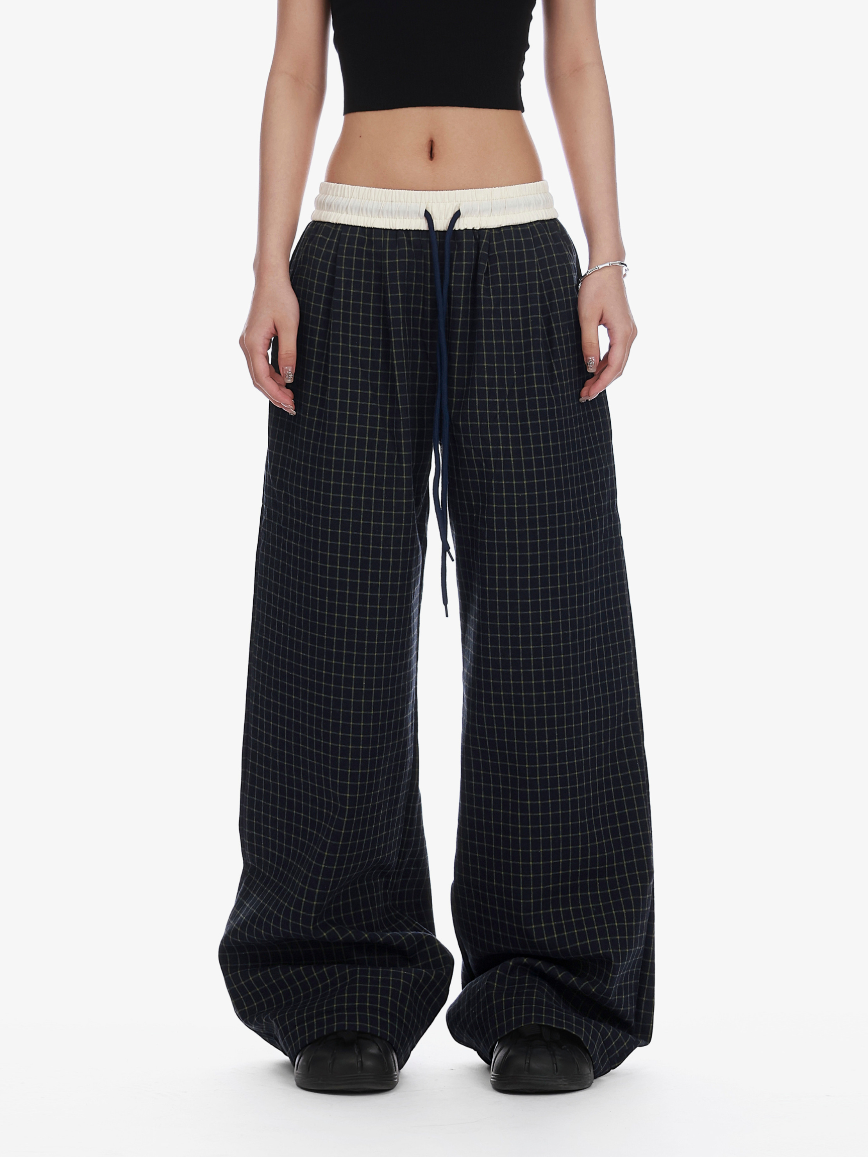 MistVent - Women's Lightweight Plaid Straight-Leg Wide Pants