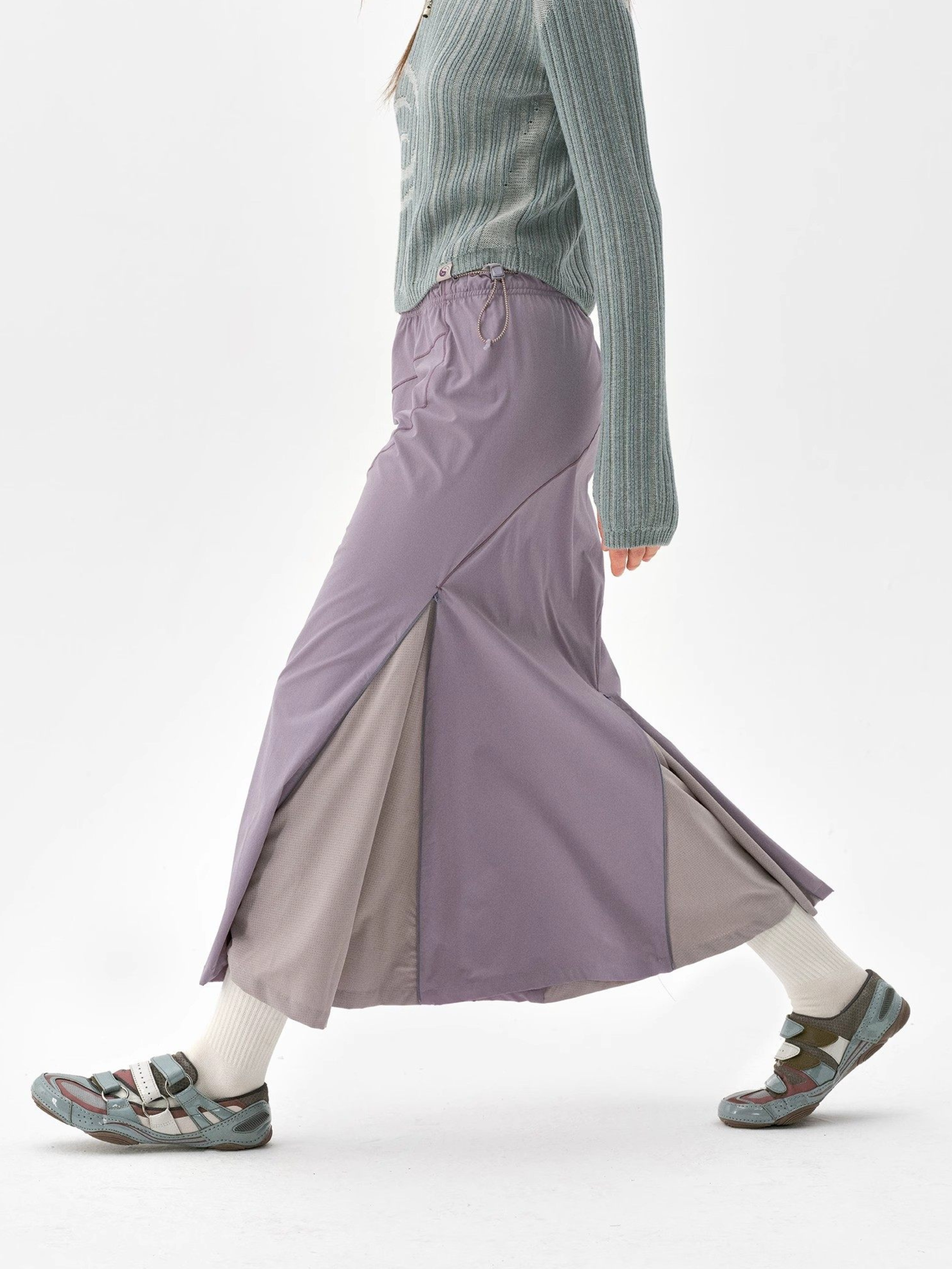 Dunewake - Women's Panelled Drawstring Waist Midi Skirt