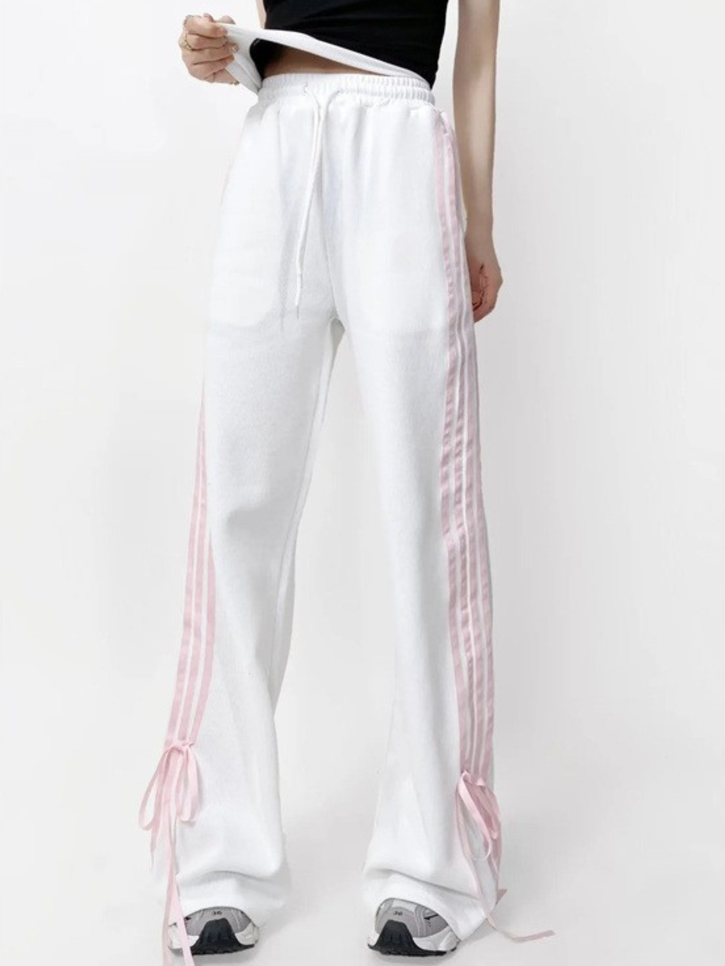 WolfTrail - Women's Side-Stripe Bow Detail Flared Pants