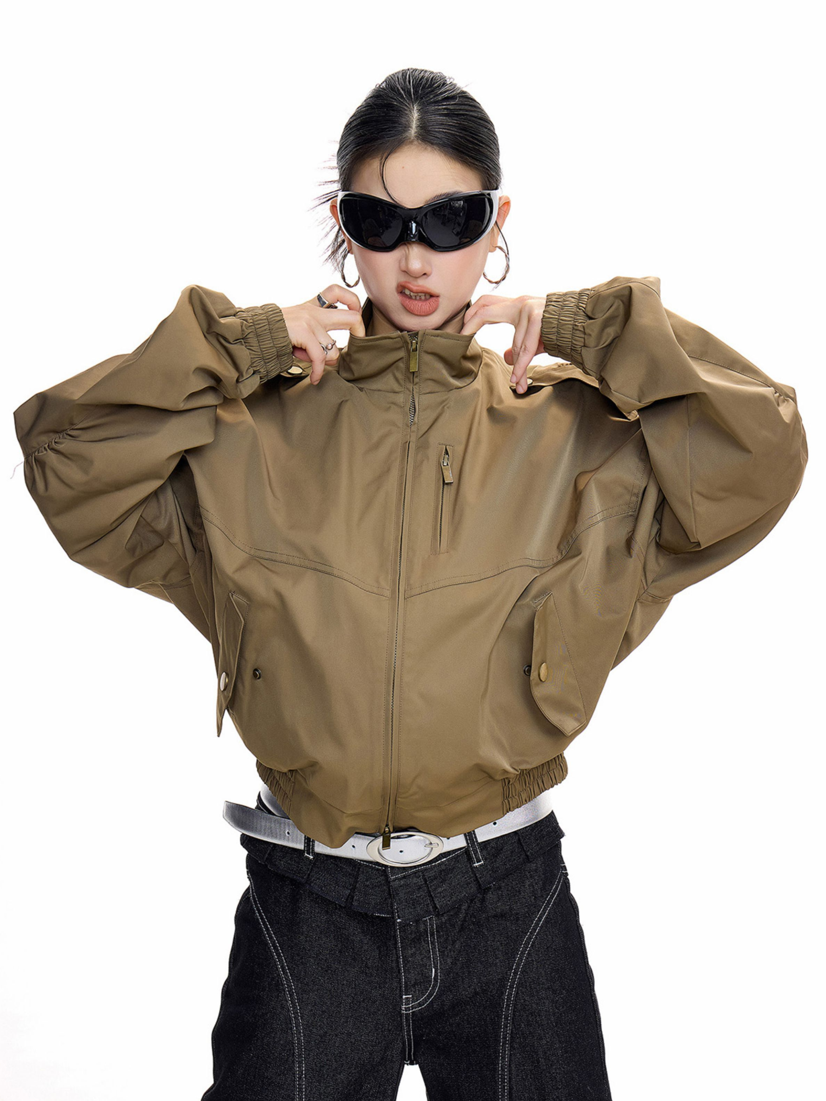 StoneCrate - Women's Stand Collar Short Utility Jacket