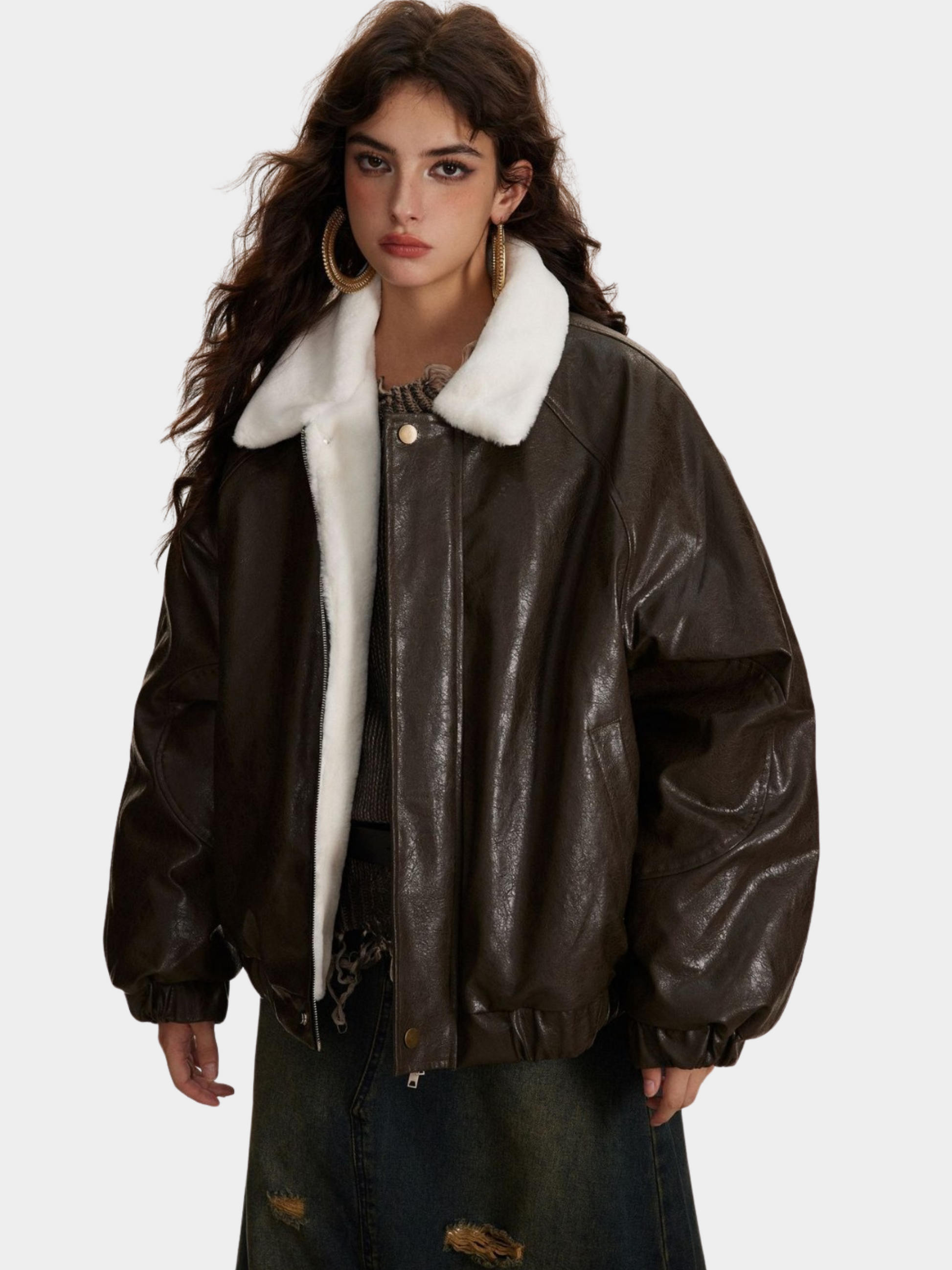 RavenBoard - Women‘s  Faux Shearling Panel PU Padded Jacket GONGGAR SPORTS
