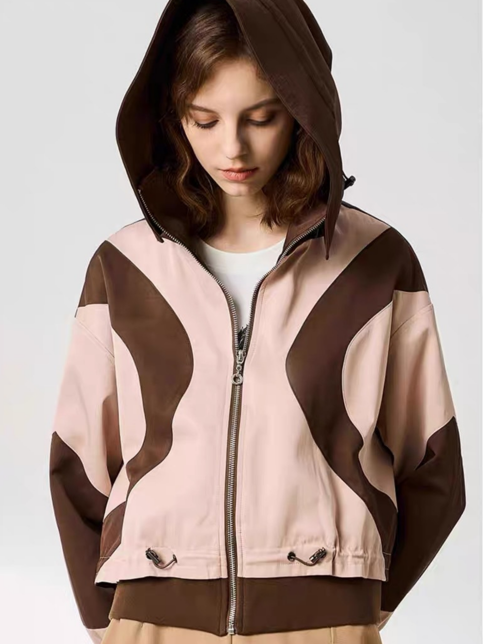 OwlScope - Women's Colorblock Panel Hooded Casual Zip-Up Jacket GONGGAR SPORTS