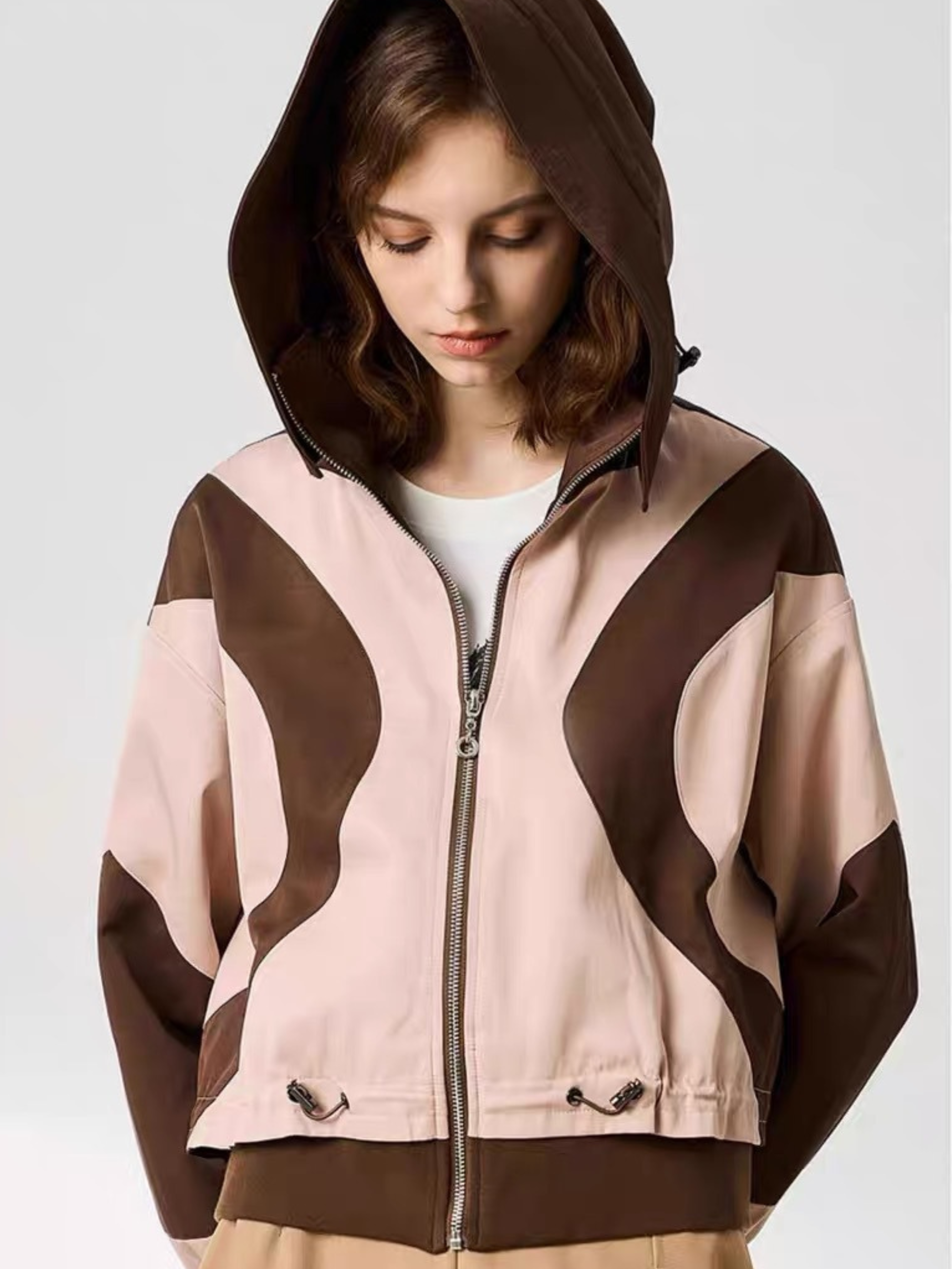 OwlScope - Women's Colorblock Panel Hooded Casual Zip-Up Jacket GONGGAR SPORTS