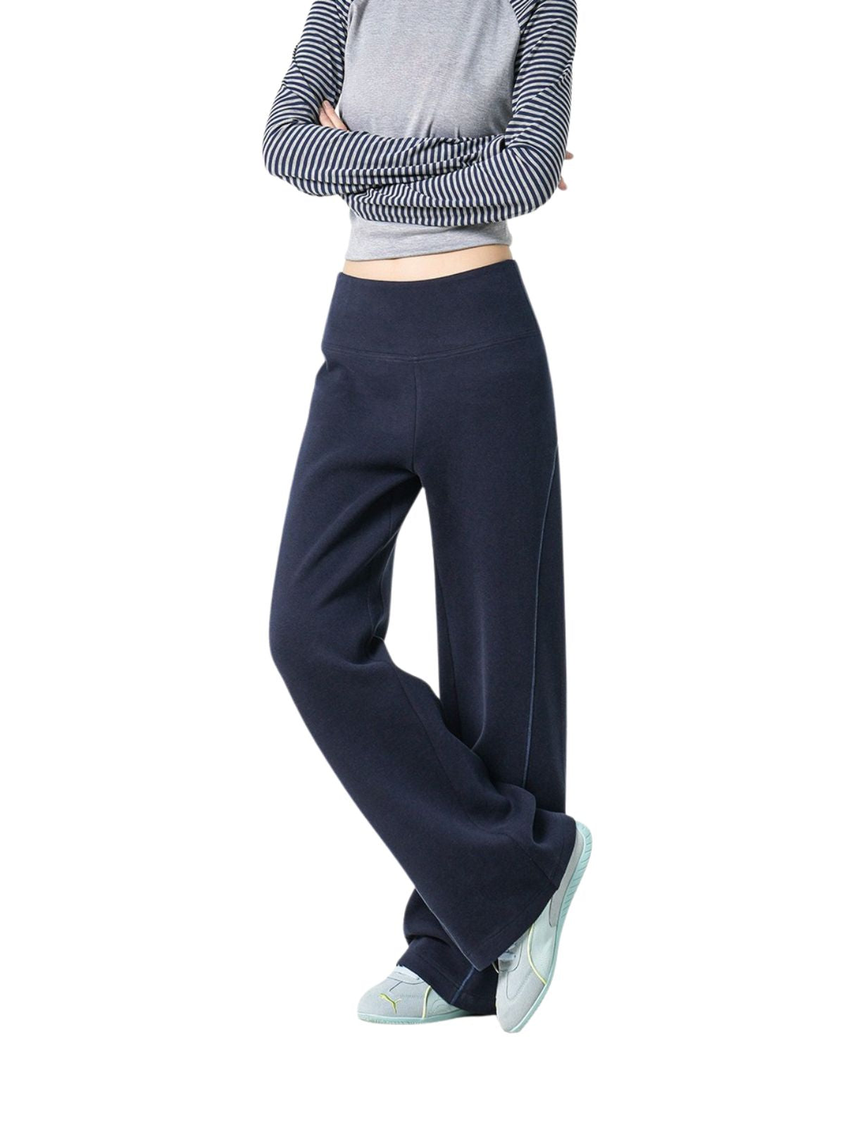 Basinpath - Women's Contrast-Stitch High-Waisted Slight-Flare Pants