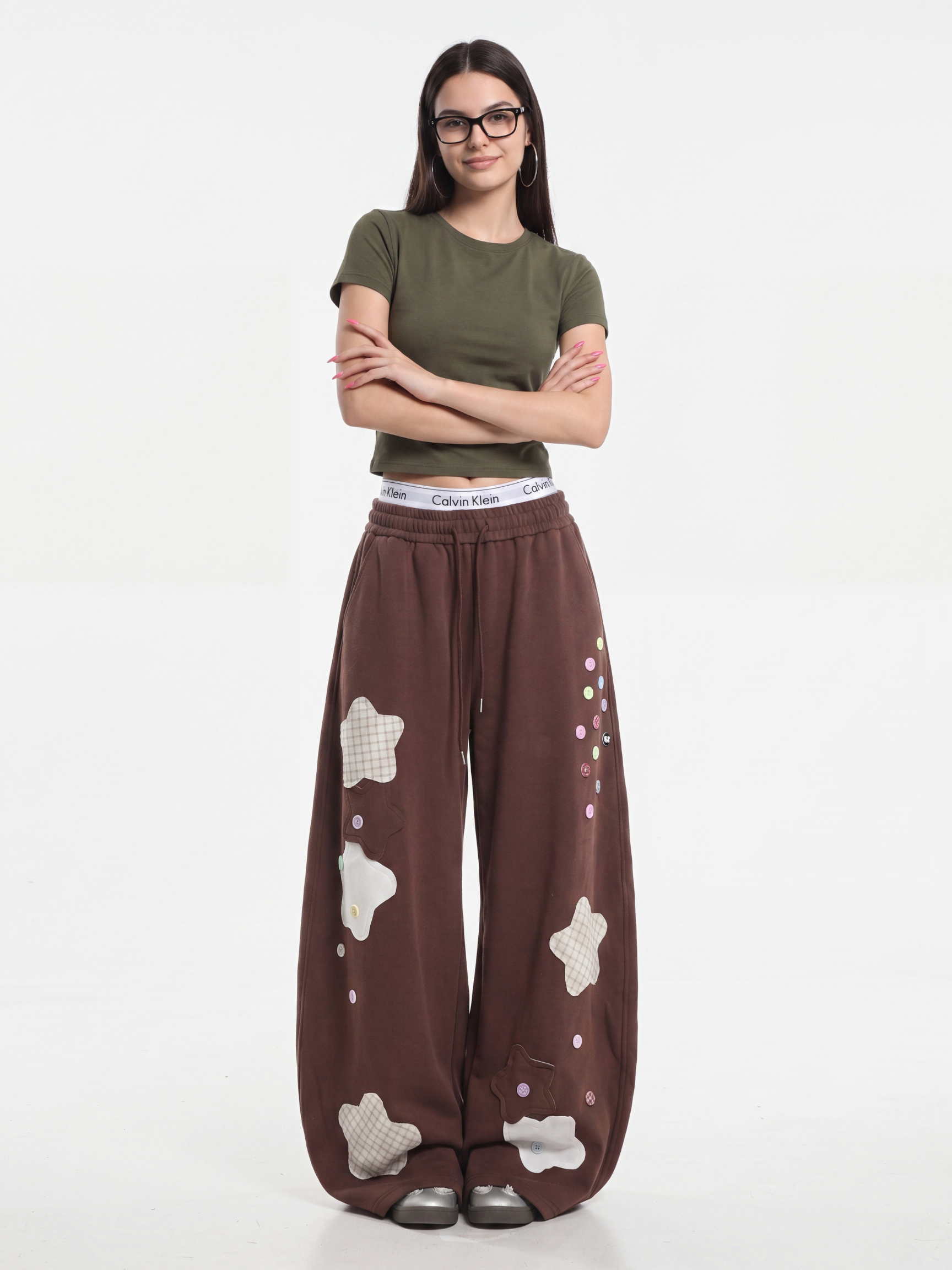 Radiance - Women's Star Patch Embroidered Relaxed Pants