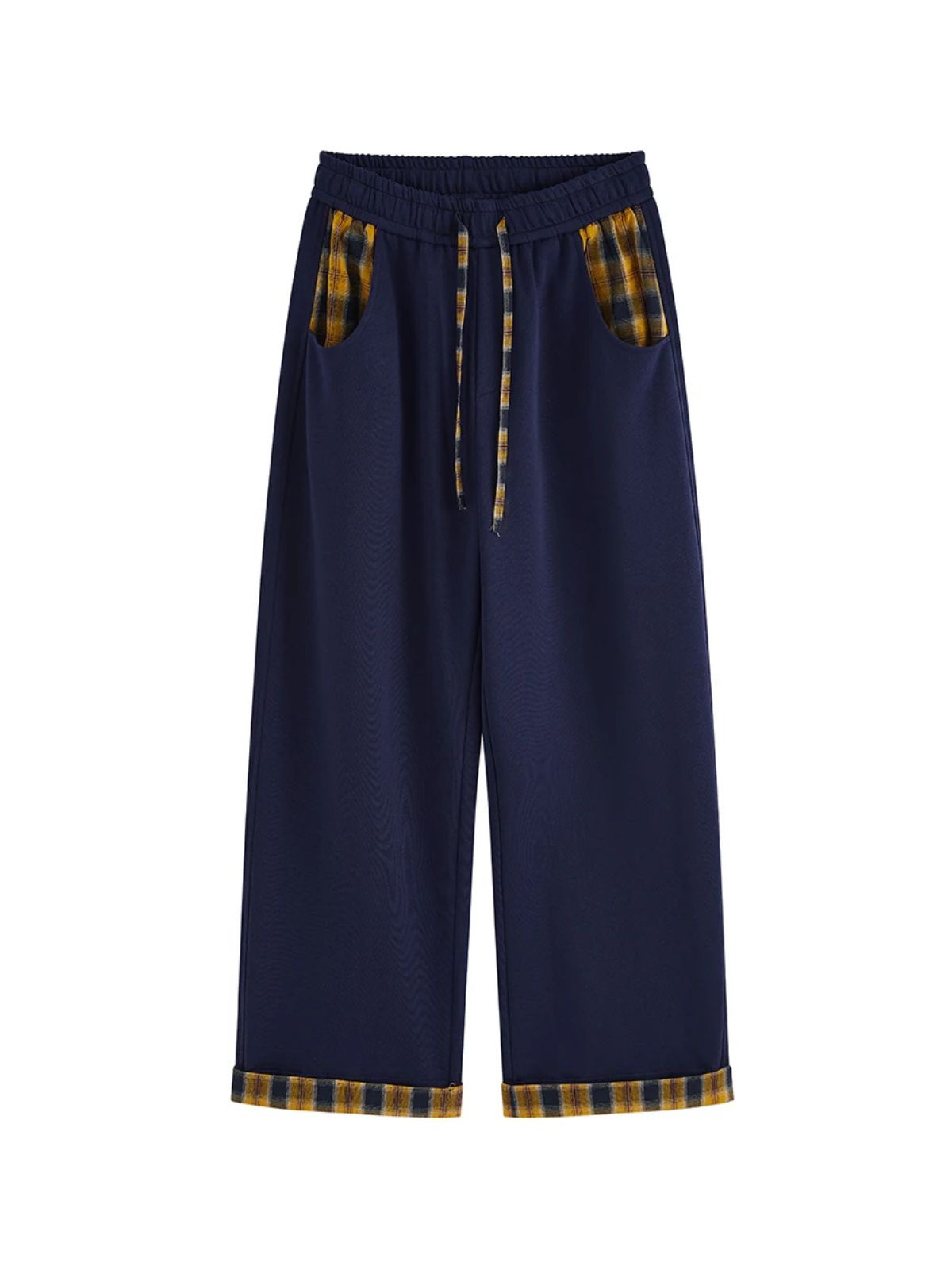 Aldertrek - Unisex Plaid-Panel Baggy Straight-Leg Sweatpants