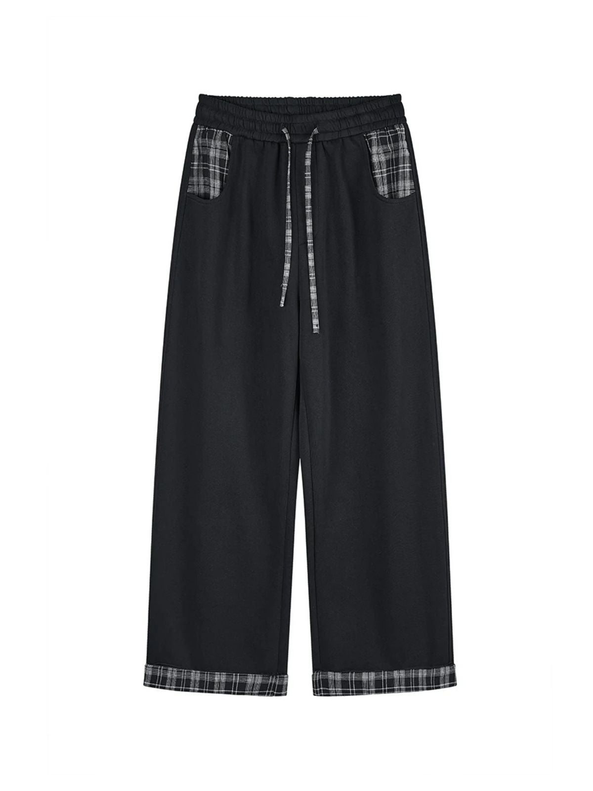 Aldertrek - Unisex Plaid-Panel Baggy Straight-Leg Sweatpants