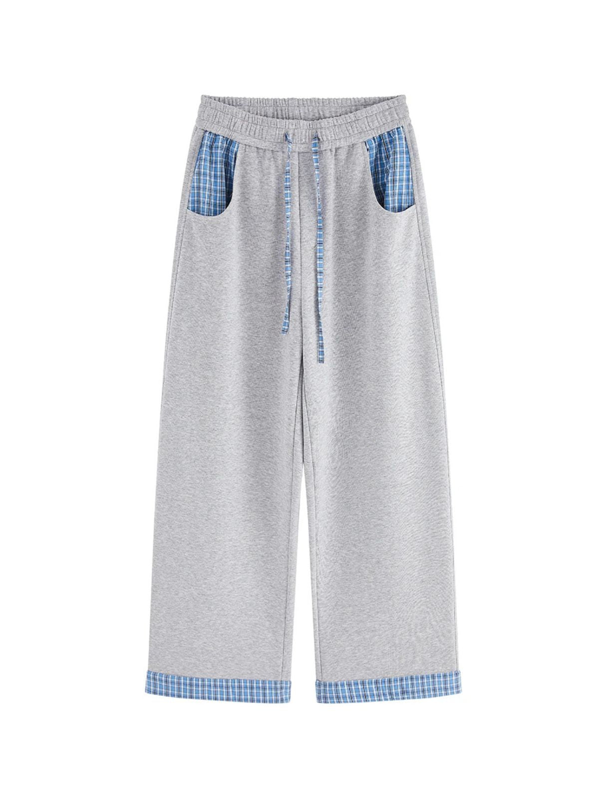 Aldertrek - Unisex Plaid-Panel Baggy Straight-Leg Sweatpants