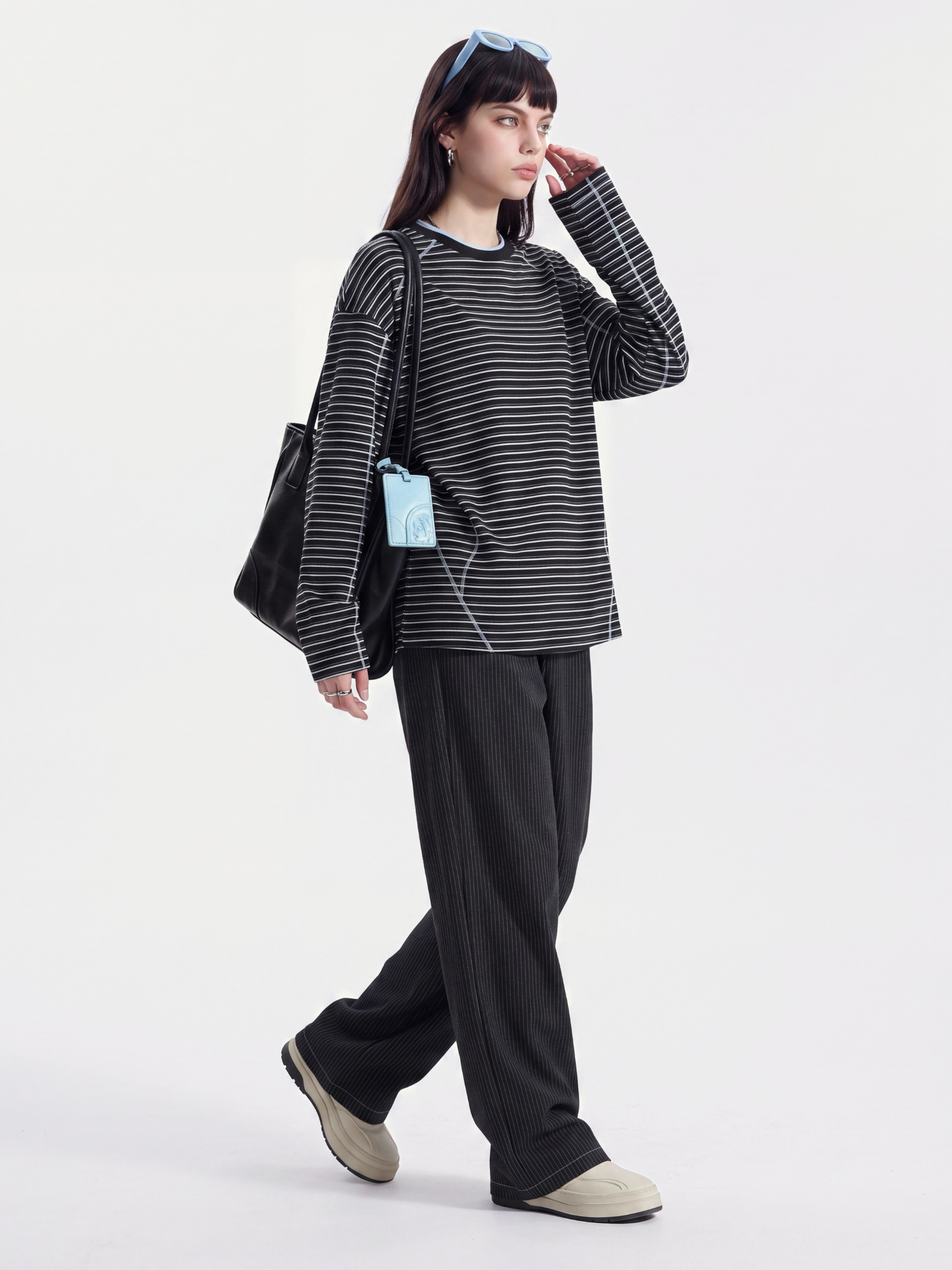 DualDrift - Color-Block Striped Crew Neck T-Shirt