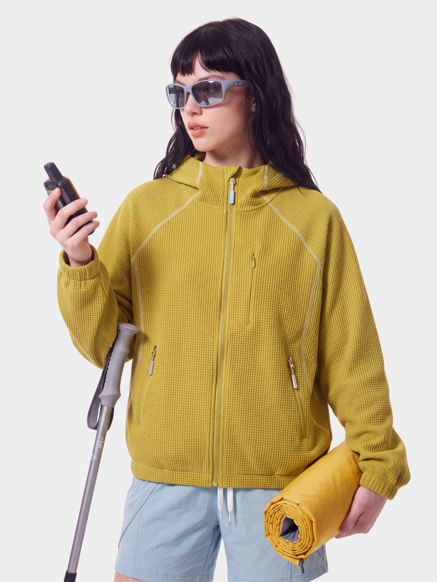 SplitVeil - Unisex Waffle Texture Contrast Stitch Zip-Up Jacket