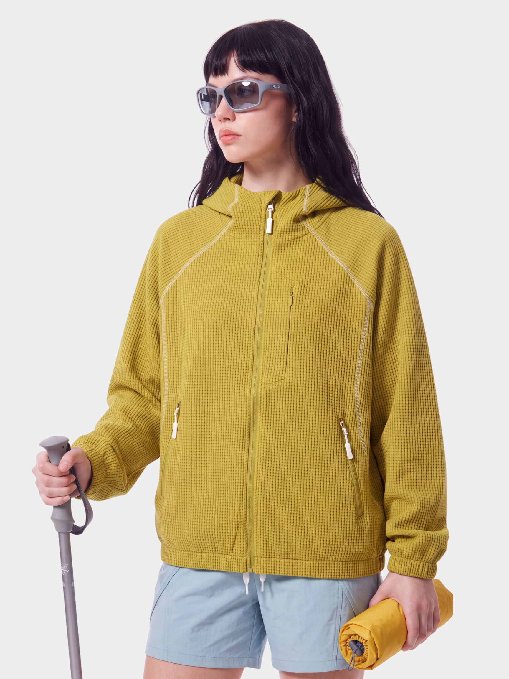 SplitVeil - Unisex Waffle Texture Contrast Stitch Zip-Up Jacket