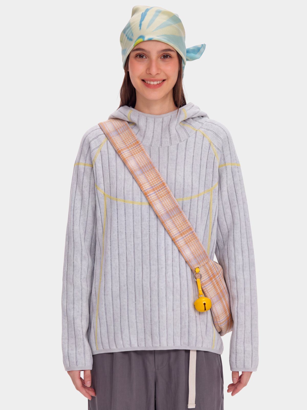 FlipHush - Textured Contrast-Stripe Hooded T-Shirt