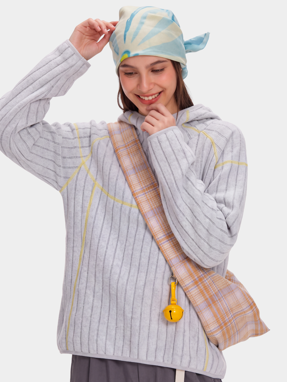 FlipHush - Textured Contrast-Stripe Hooded T-Shirt