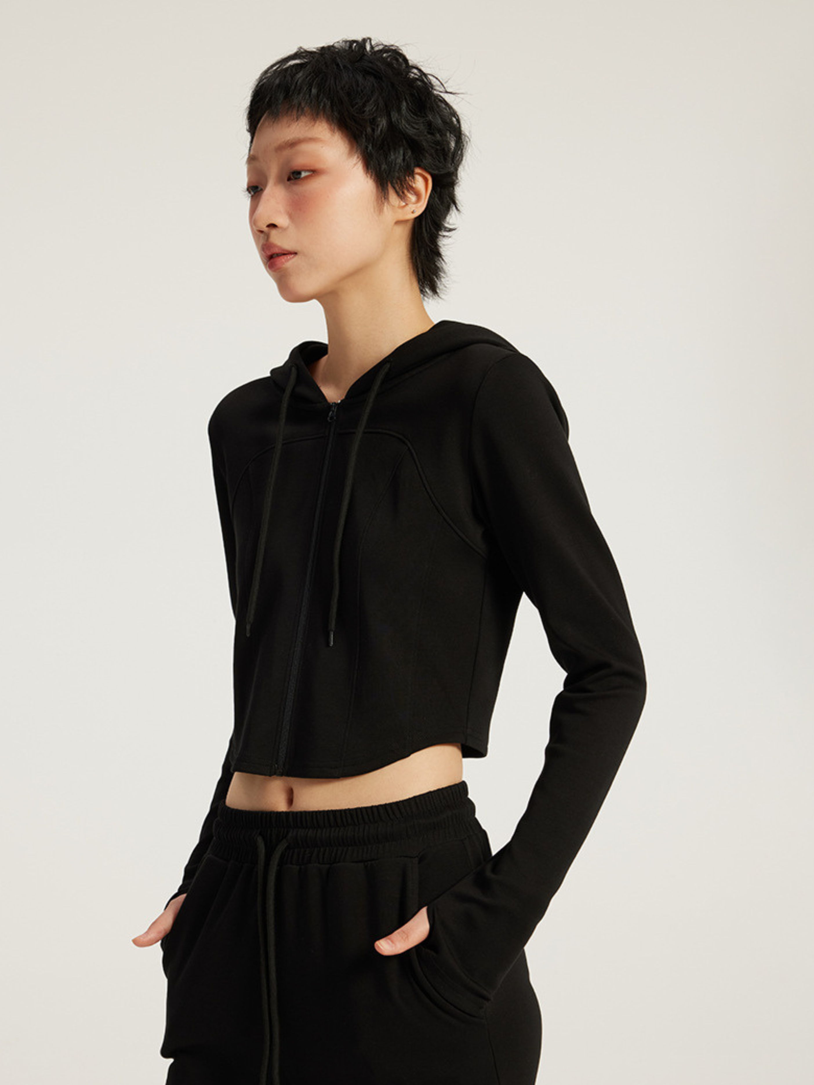 Wildstream - Women's Cropped Fitted Hoodie & High-Waist Micro-Flare Pants Set