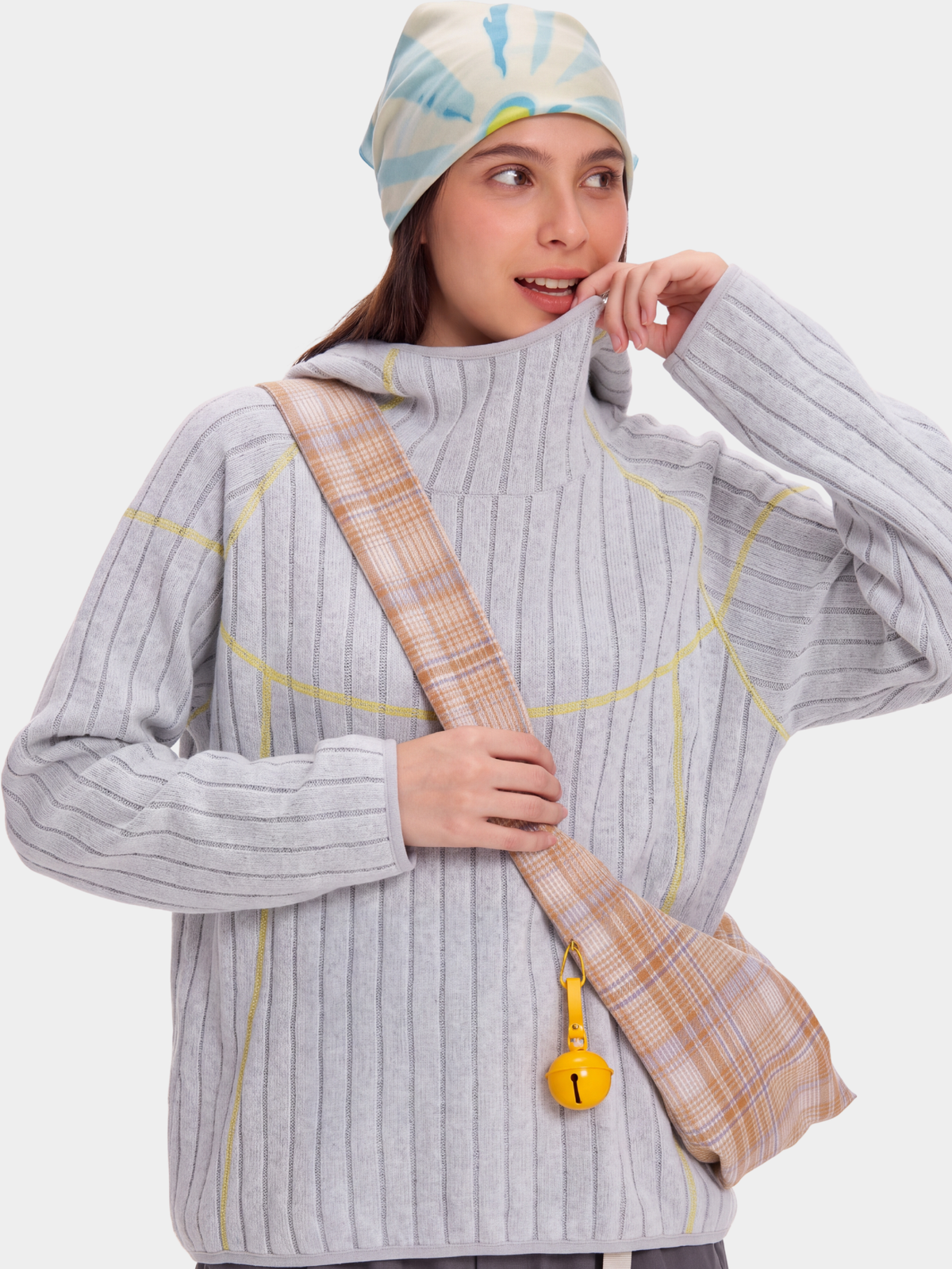 FlipHush - Textured Contrast-Stripe Hooded T-Shirt