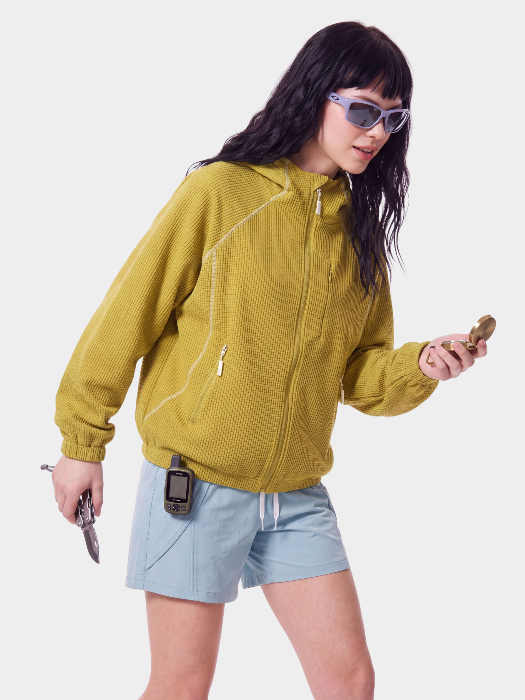SplitVeil - Unisex Waffle Texture Contrast Stitch Zip-Up Jacket