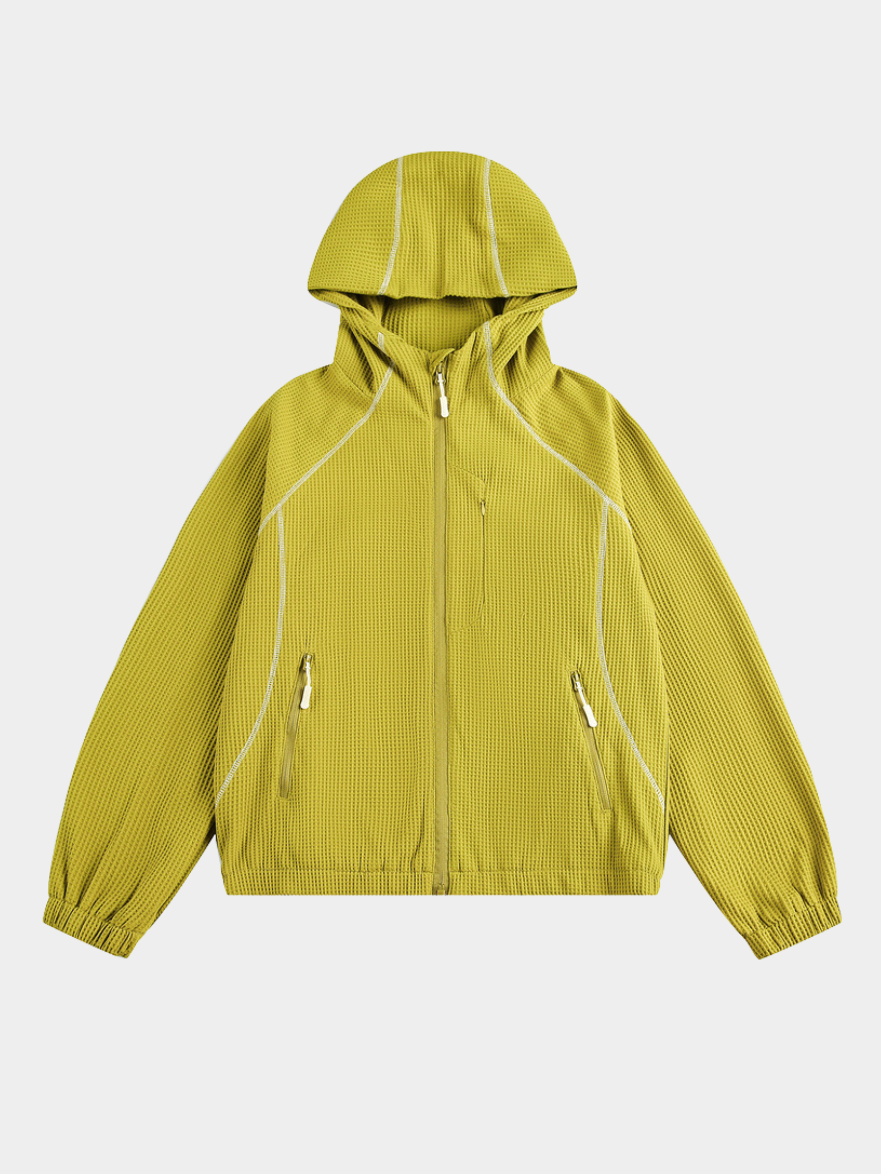 SplitVeil - Unisex Waffle Texture Contrast Stitch Zip-Up Jacket