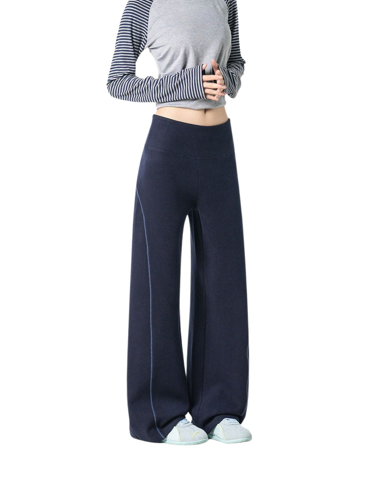 Basinpath - Women's Contrast-Stitch High-Waisted Slight-Flare Pants