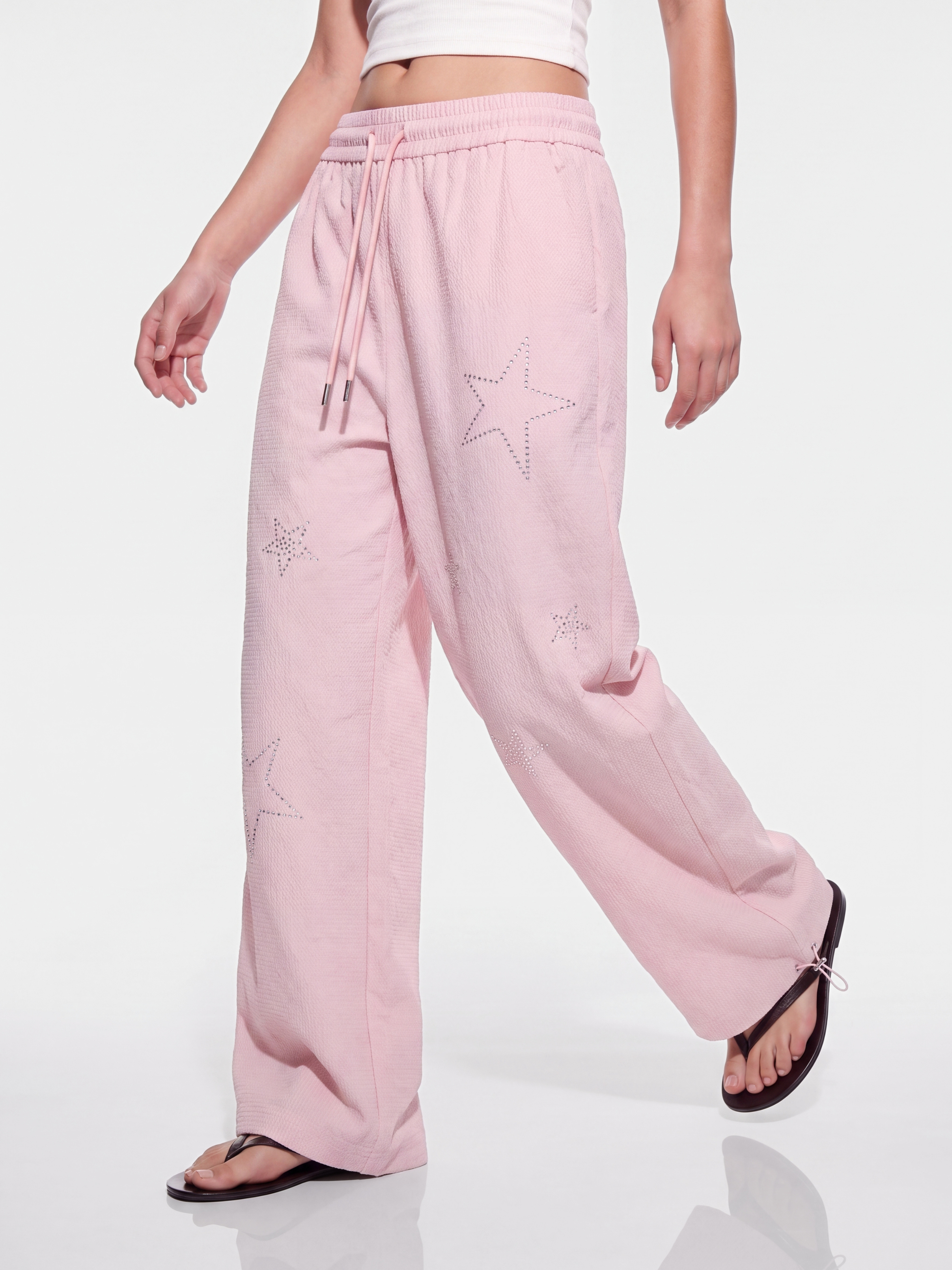 StarSpark - Women's Waffle Knit Rhinestone Star Lounge Pants