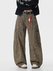 FoxCrate - Unisex Leopard Print Statement Wide-Leg Scimitar Pants