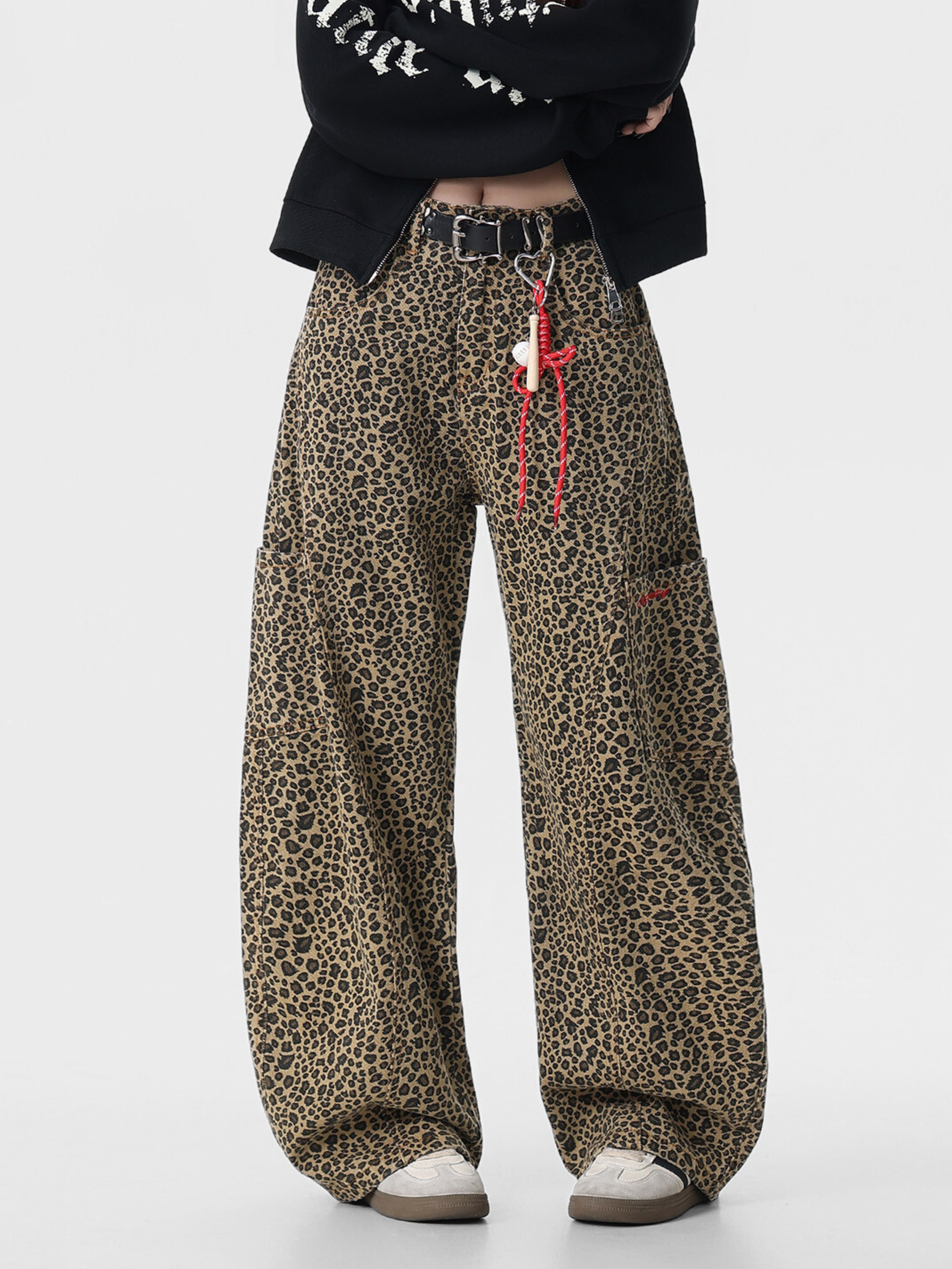 FoxCrate - Unisex Leopard Print Statement Wide-Leg Scimitar Pants