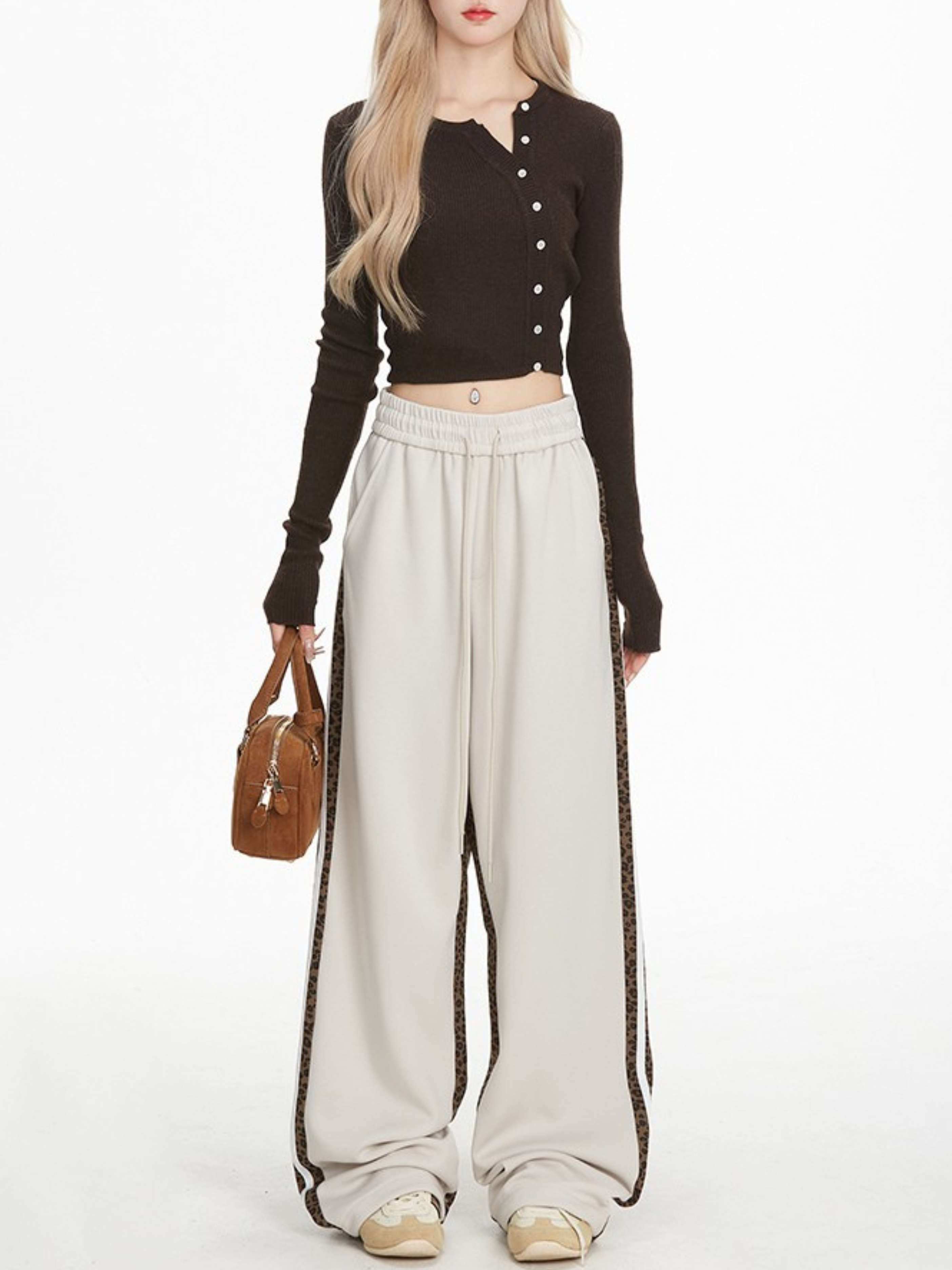 Frostlore - Women's Leopard-Panel Straight-Leg Casual Pants