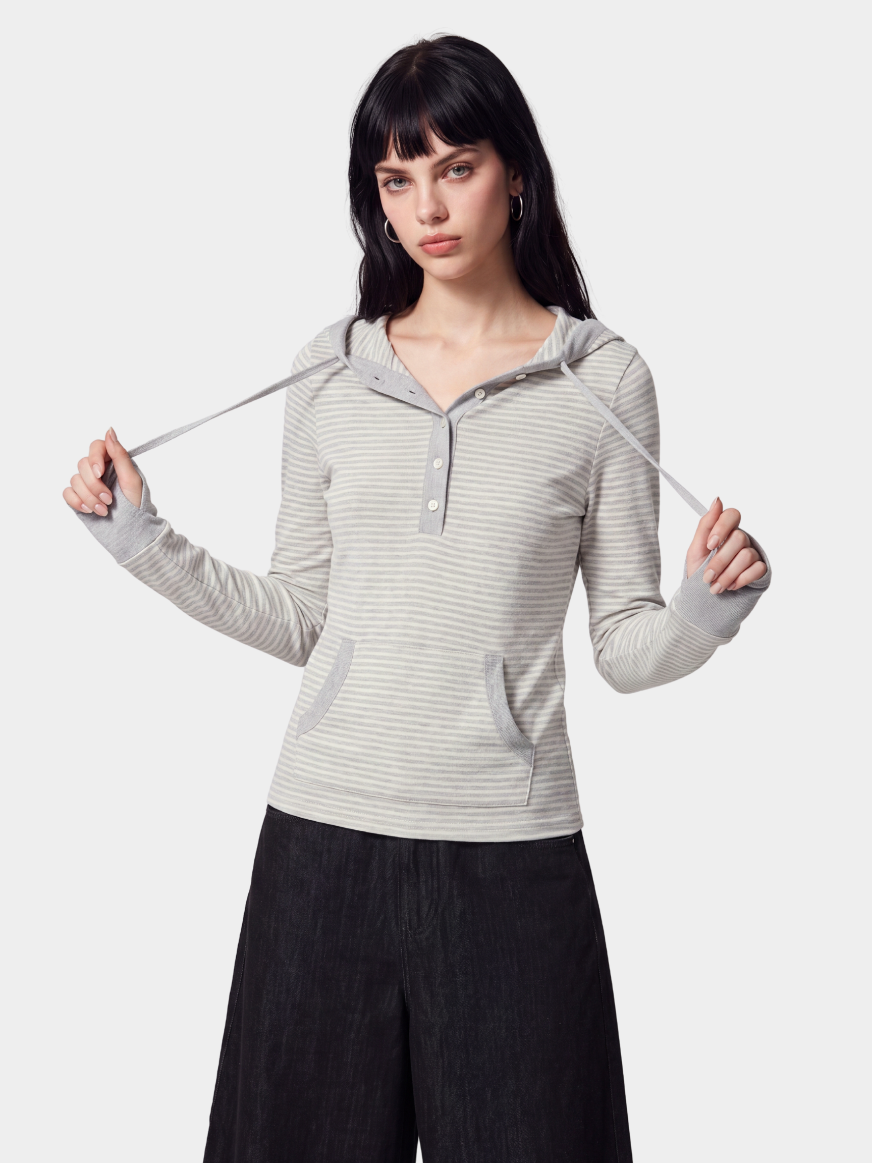 SlimDrift - Women's Striped Slim-Fit Hooded Long Sleeve T-Shirt