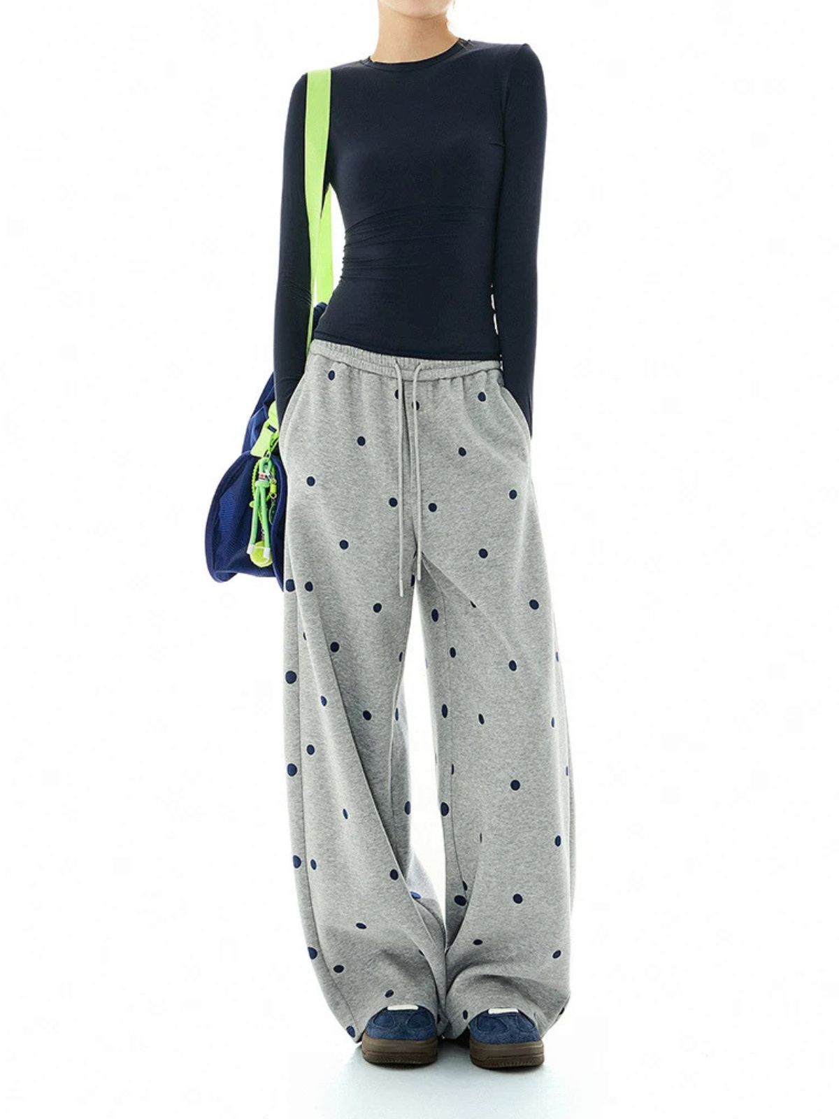 Moonwalk - Women's Polka Dot Draped Wide-Leg Sweatpants