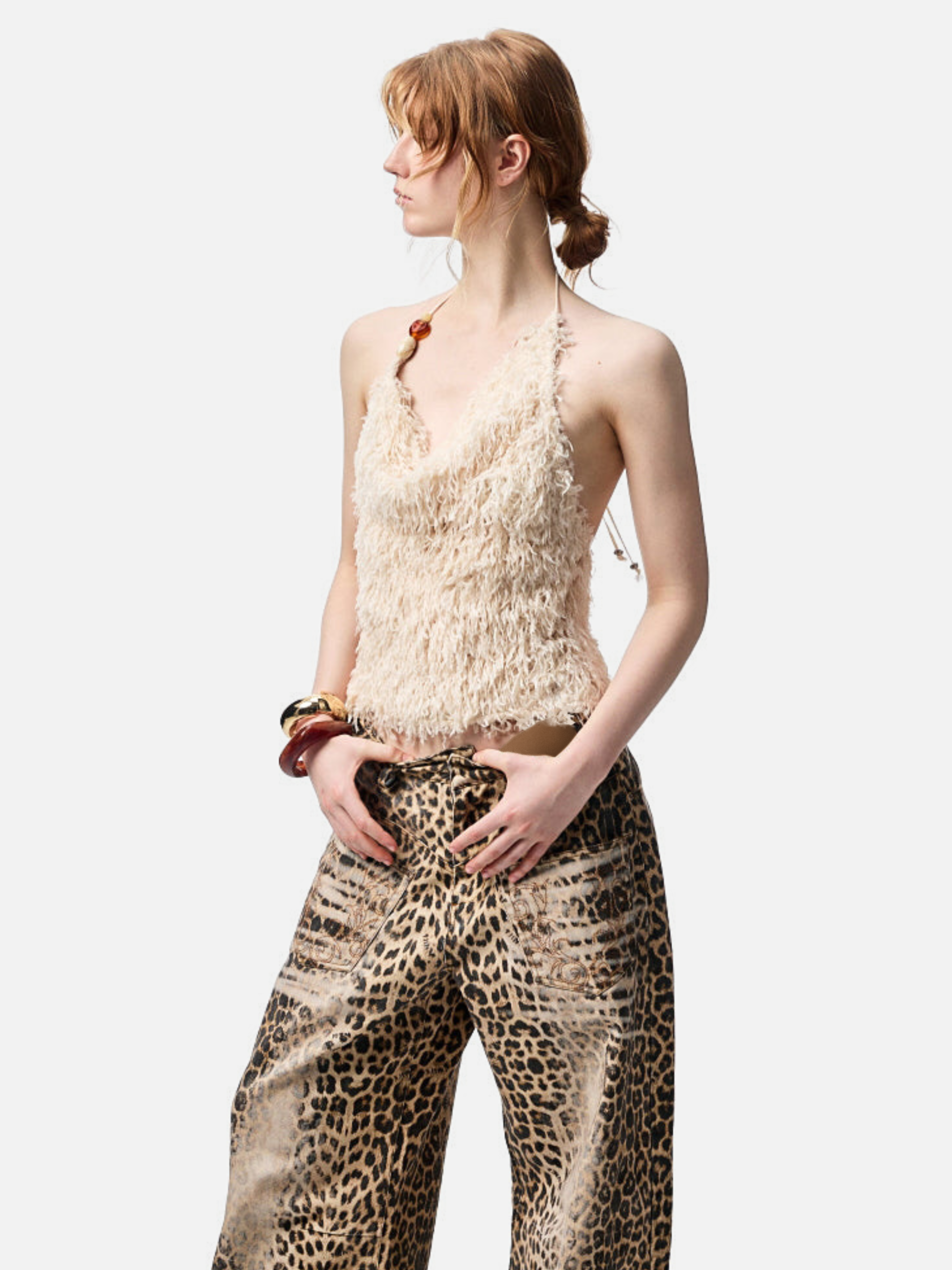 Nightflare - Women's Washed Leopard Print Canvas Barrel-Leg Pants