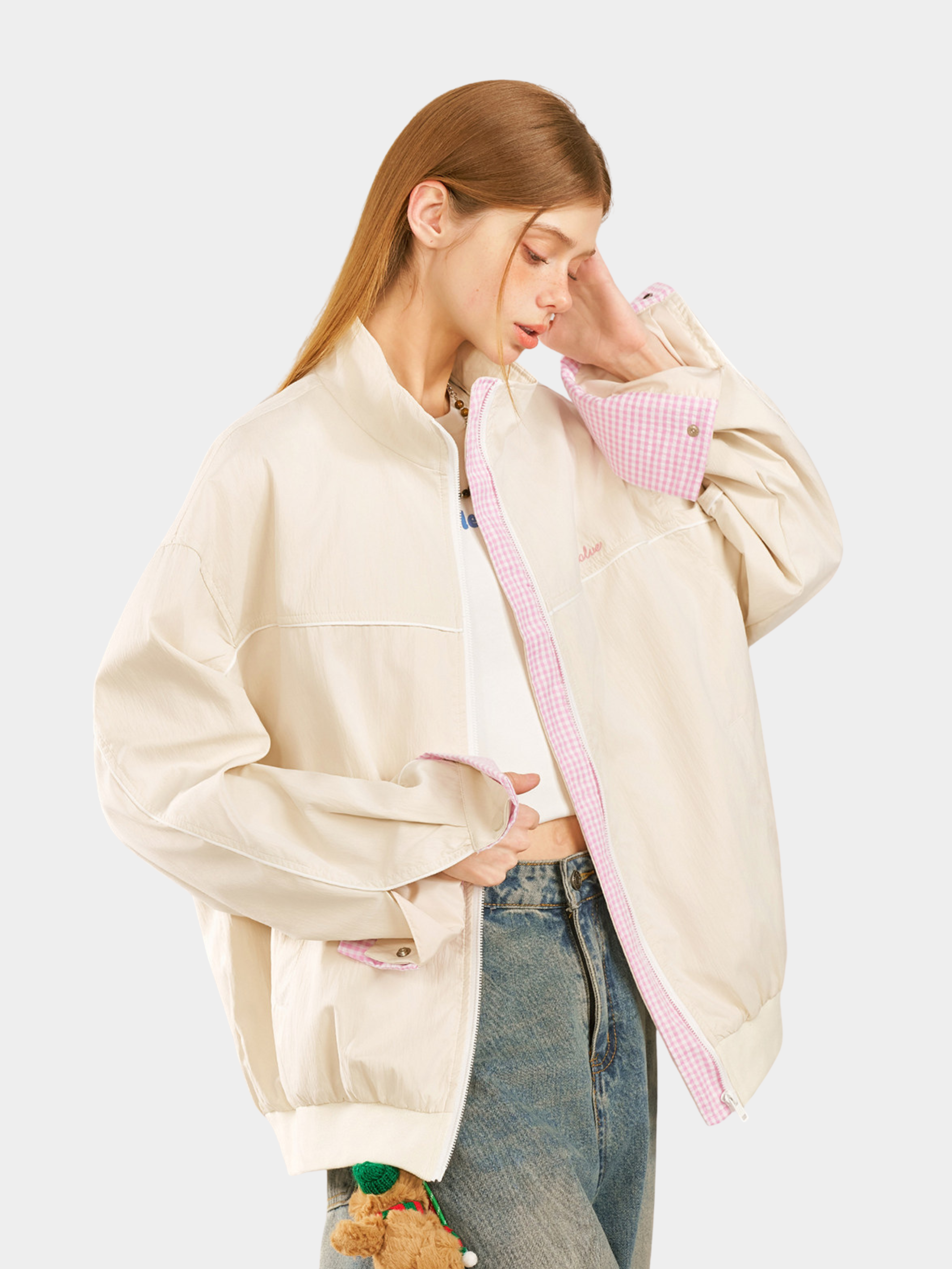HawkRoc - Unisex Stand Collar Plaid Utility Jacket