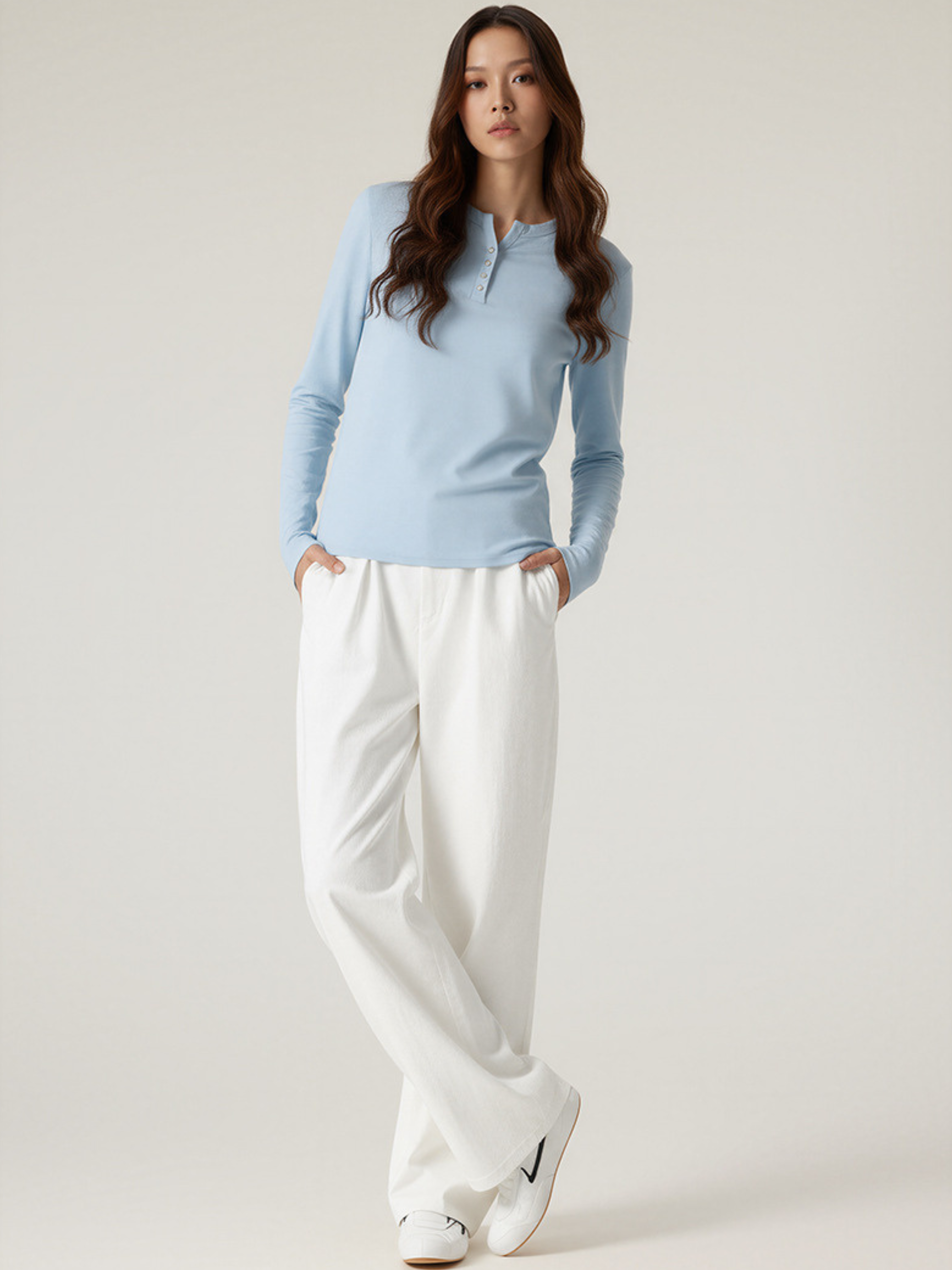 Ashford - Women's TENCEL™ Henley Neck Slim-Fit Long Sleeve Tee