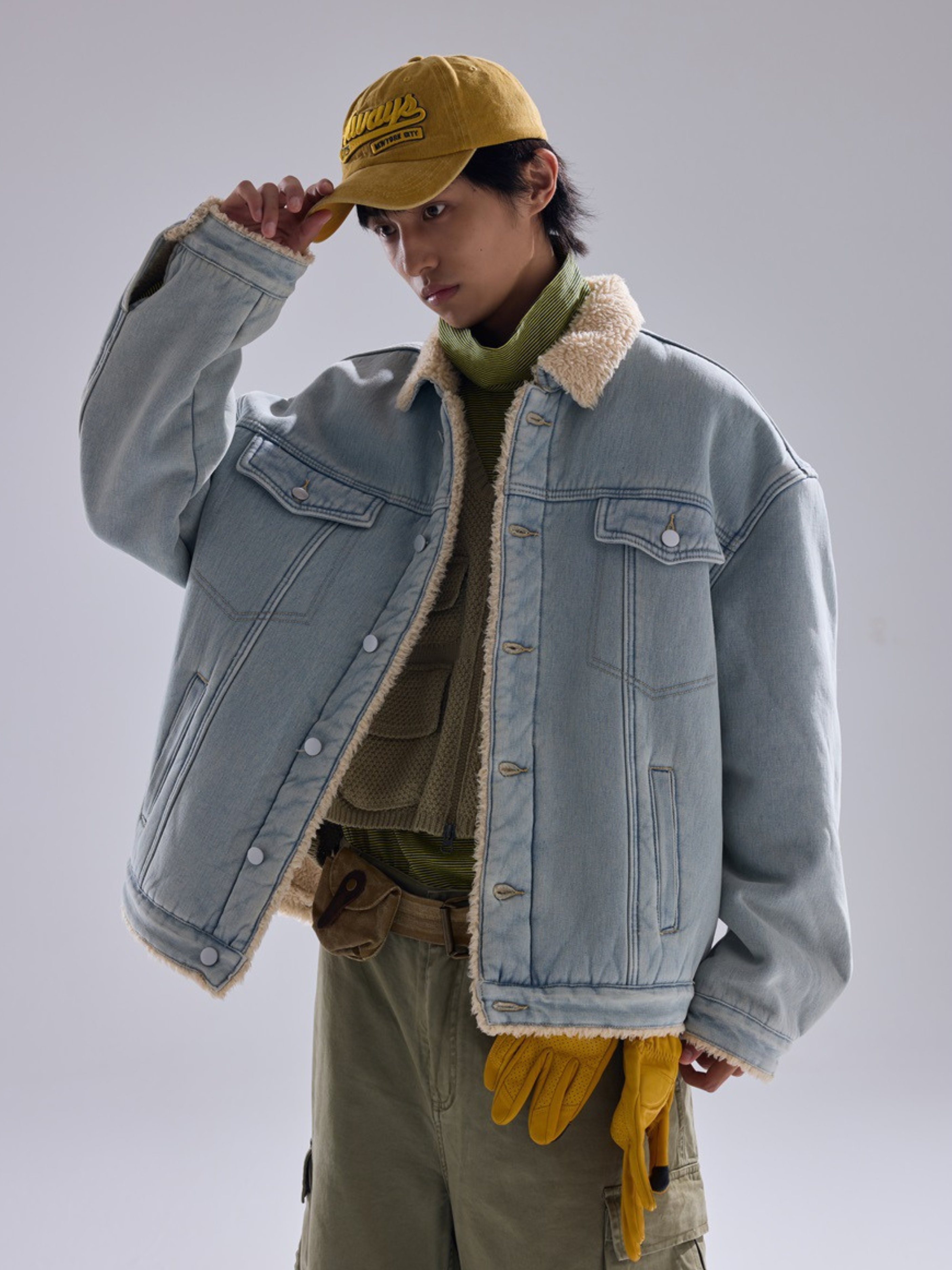 Vespera - Unisex Washed Denim Sherpa Jacket