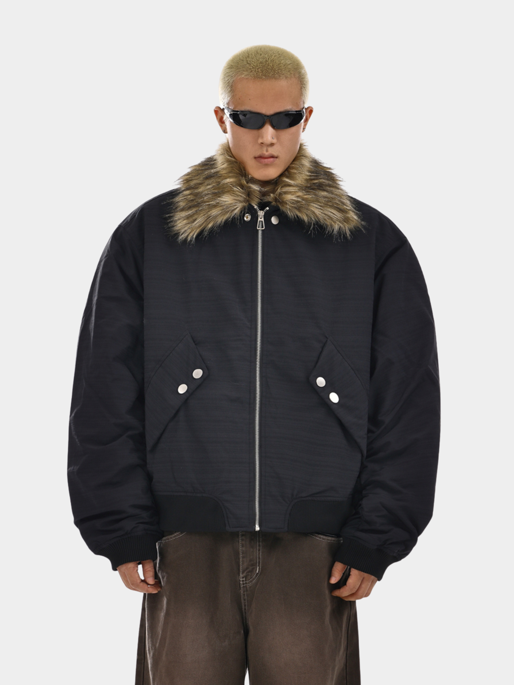 RainShell - Men's Detachable Fur Collar Bomber Jacket GONGGAR SPORTS