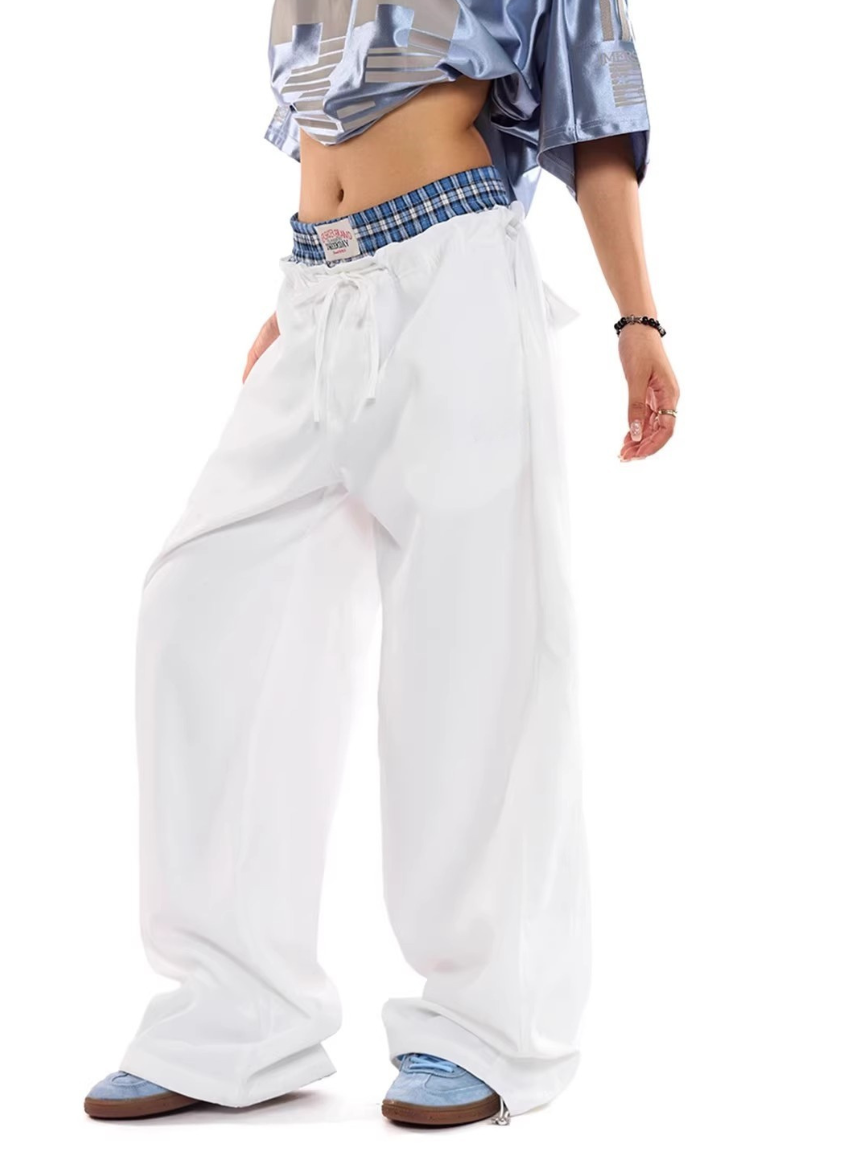 StoneTote - Women's Color-Block Checkered Drawstring Work Pants