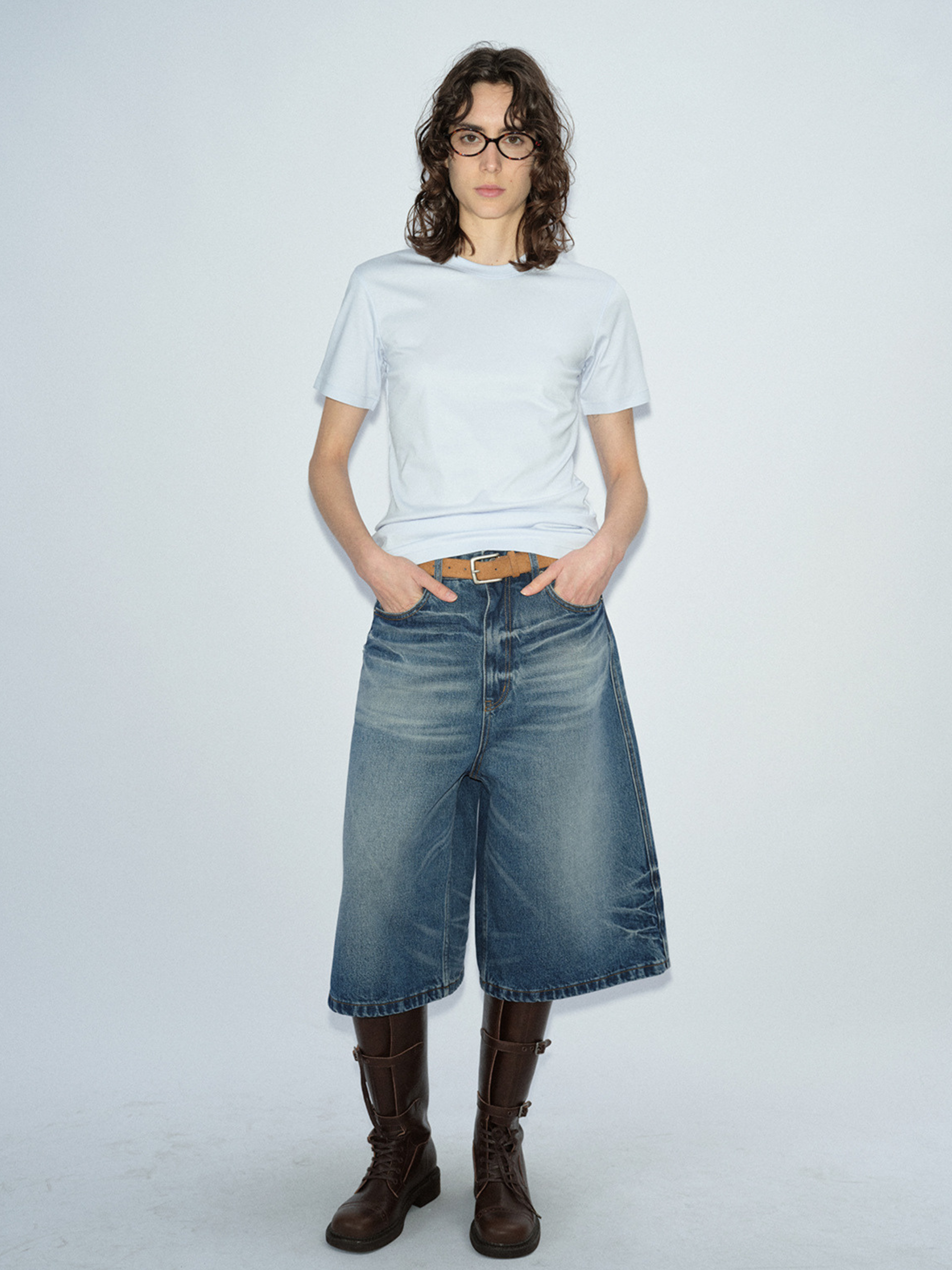 WolfMark - Women's Washed Loose Denim Cropped Pants